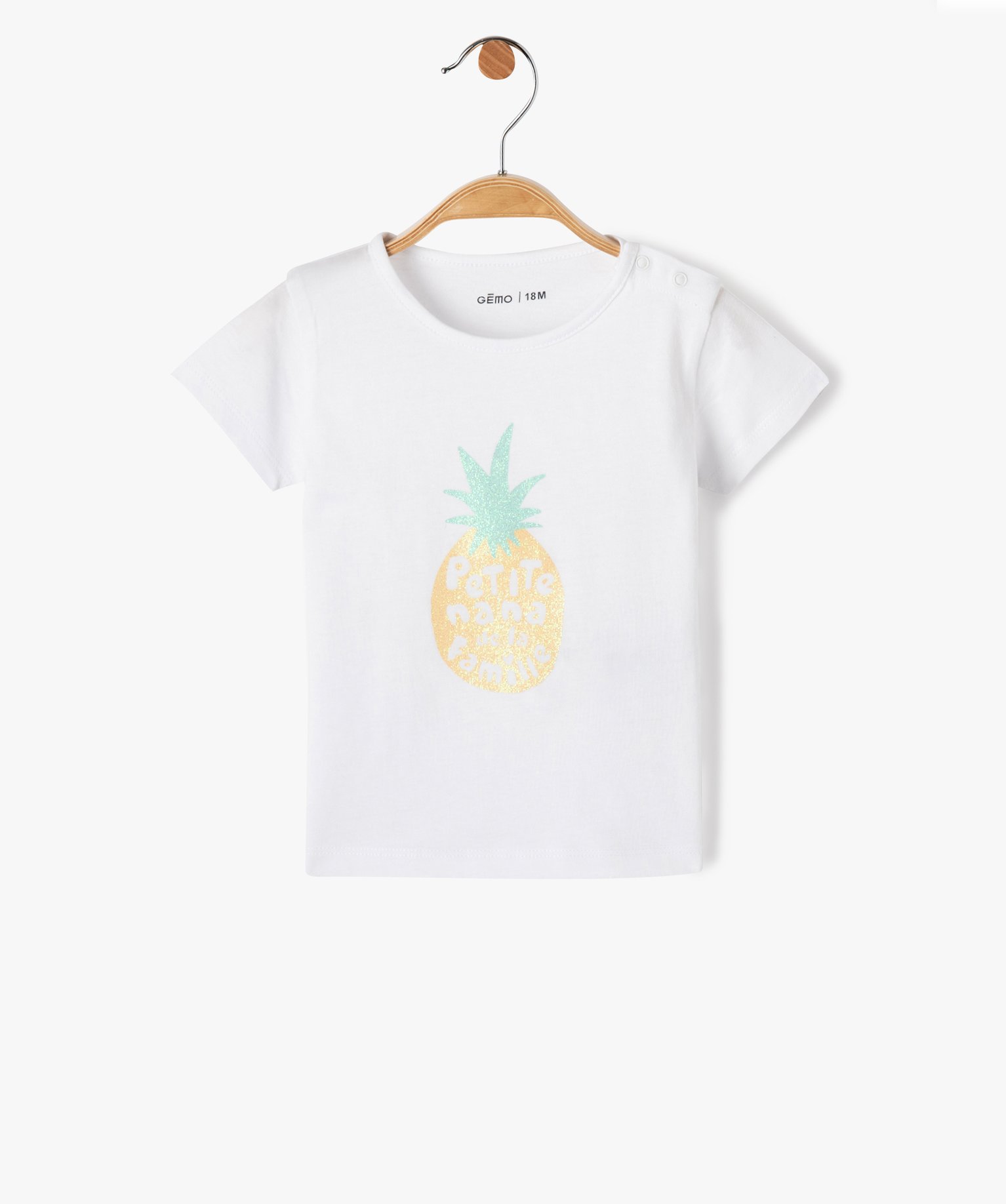 Tee-shirt bébé fille avec manches courtes et message paill... blanc | GEMO