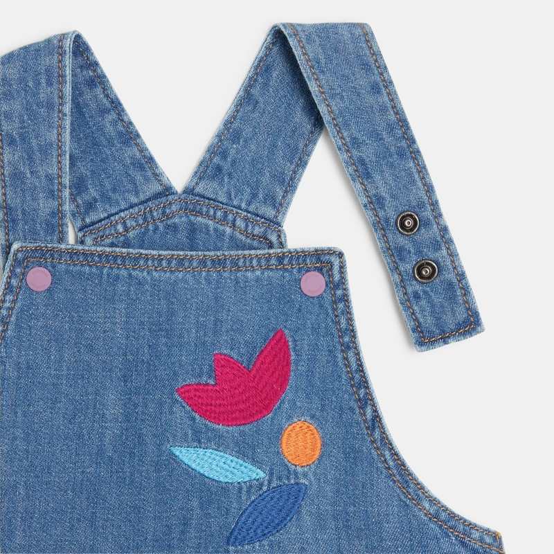 Robe salopette bébé fille denim brodée bleue Catimini