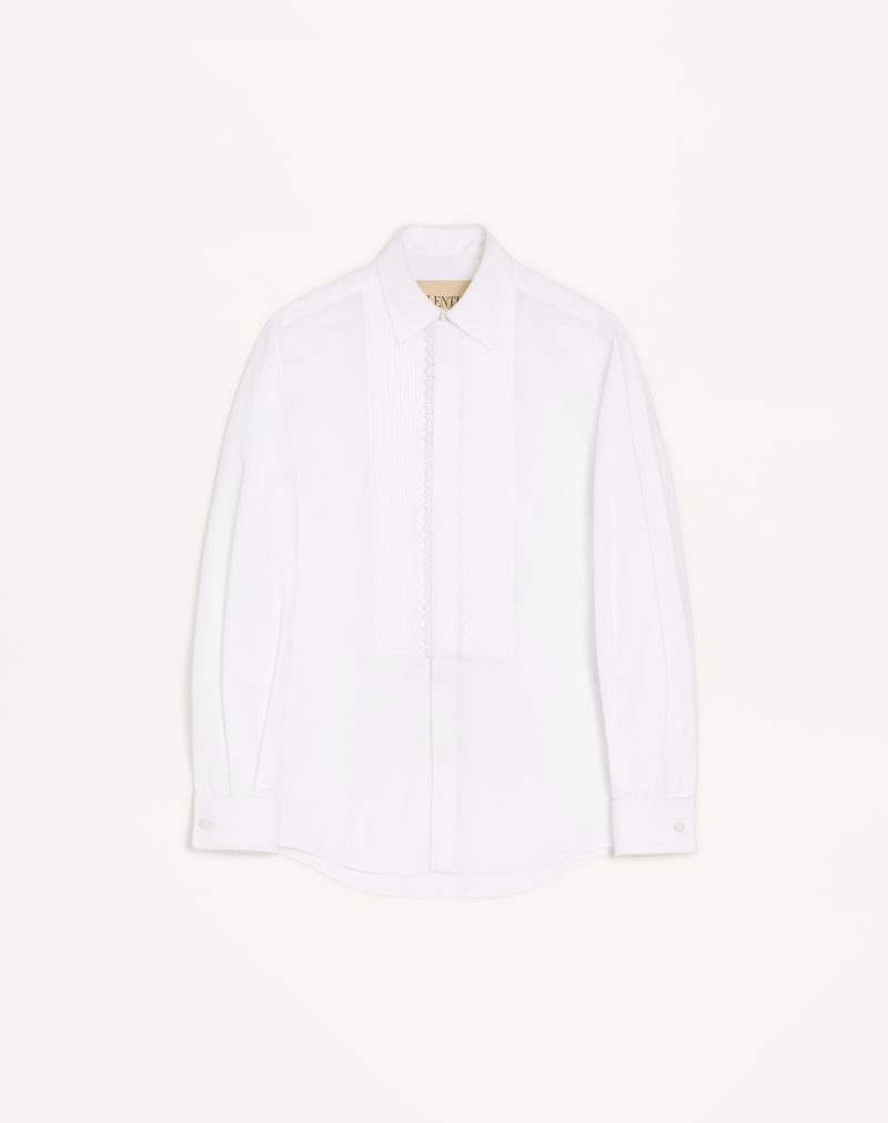 Valentino bomuldspoplinskjorte med plisseret plastron og blondedetaljer