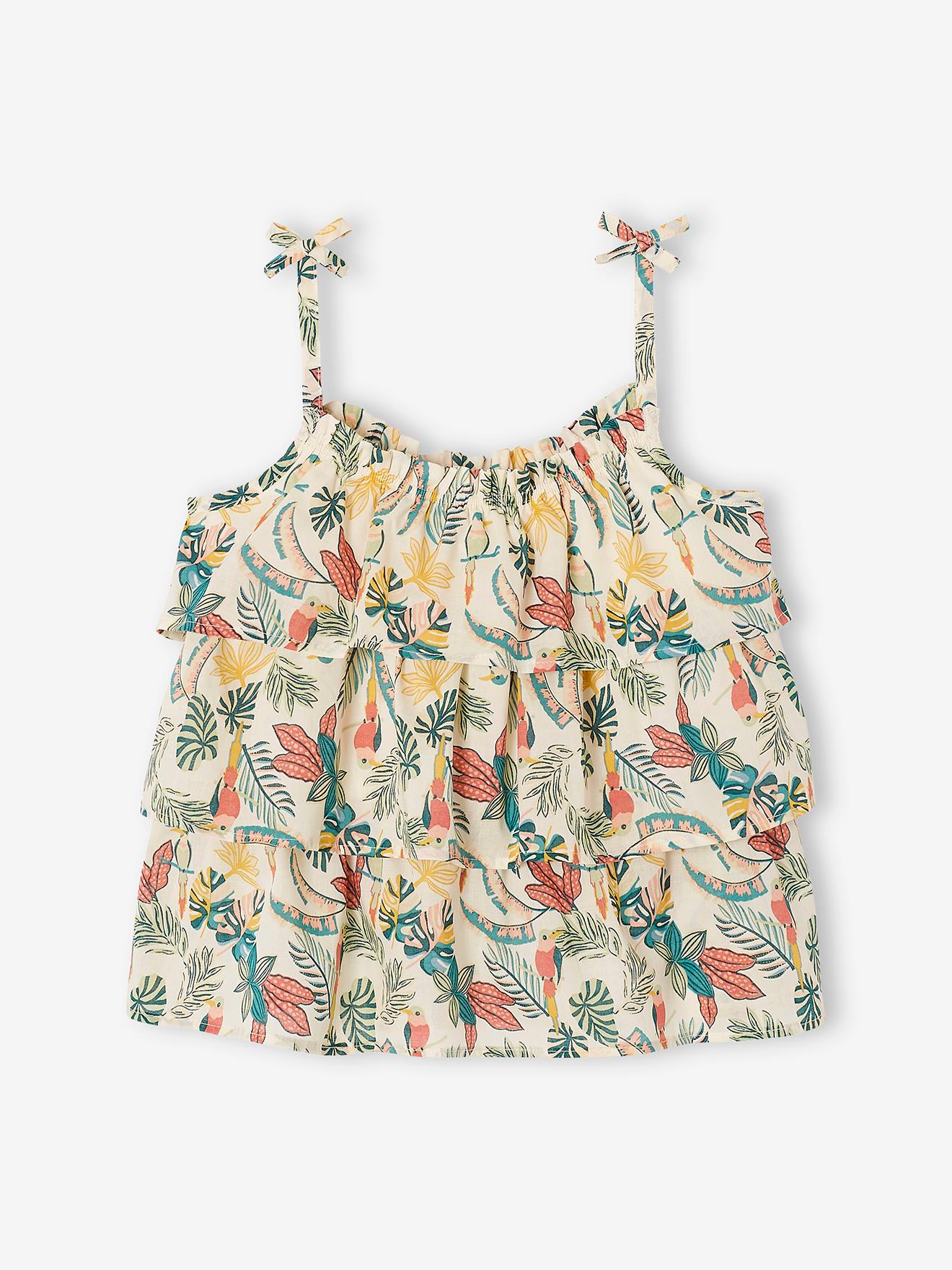 Blouse imprimée à volants fille beige imprimé