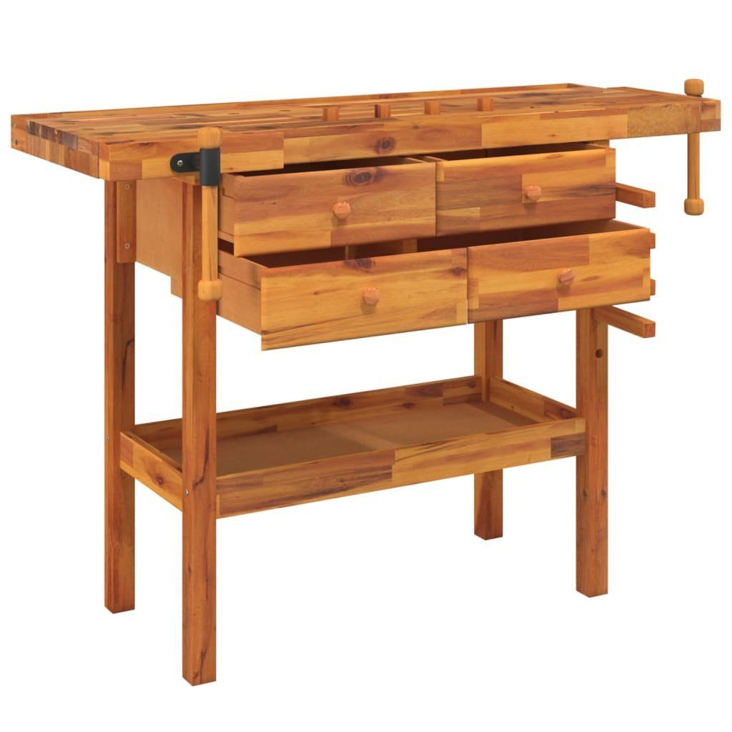vidaXL Werkbank Werkbank mit Schubladen Schraubstöcken 124x52x83 cm Akazienholz, (1-tlg)