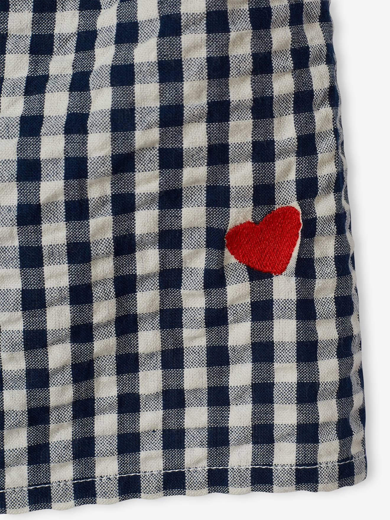 Robe à carreaux vichy fille manche boules carreaux marine