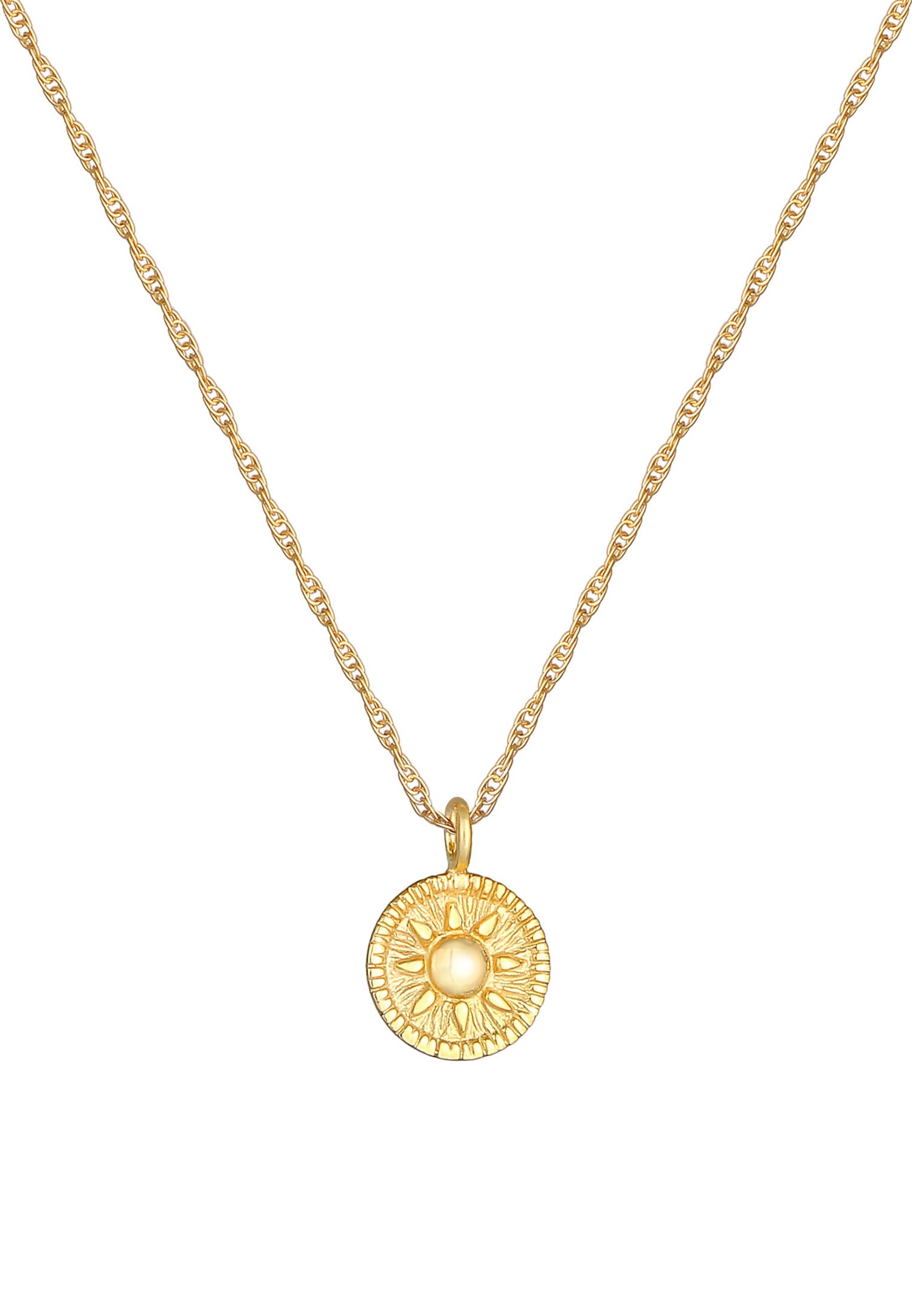 Colgante Elli para mujer, cordón redondo, moneda, sol, tendencia vintage, en plata de ley 925.