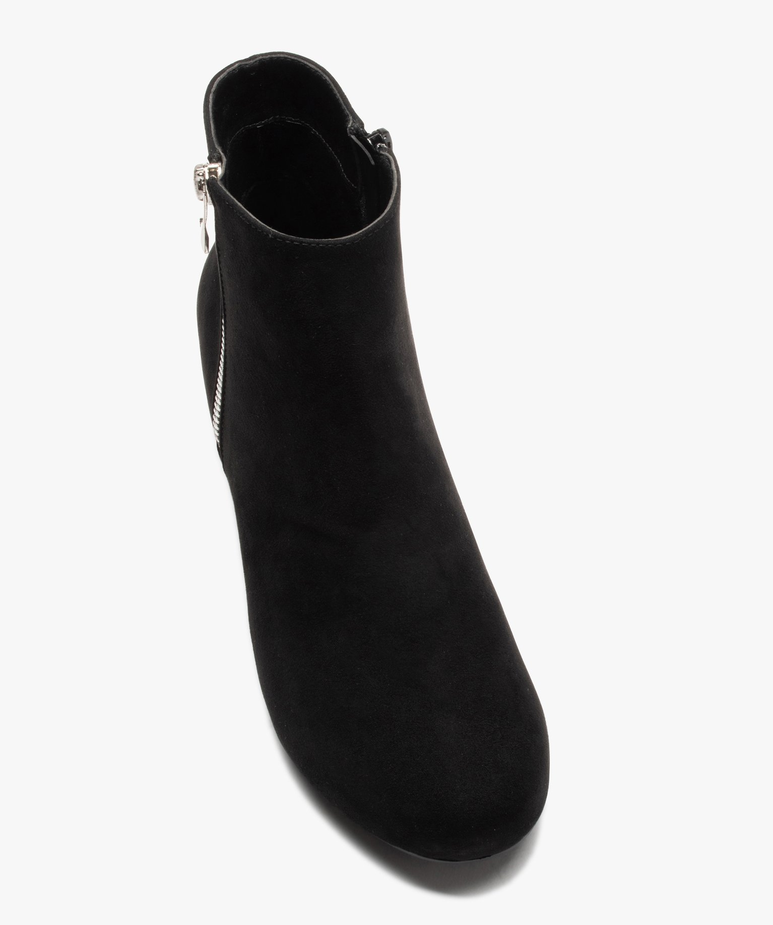 Boots femme à talon carré en suédine unie et zip décoratif noir | GEMO
