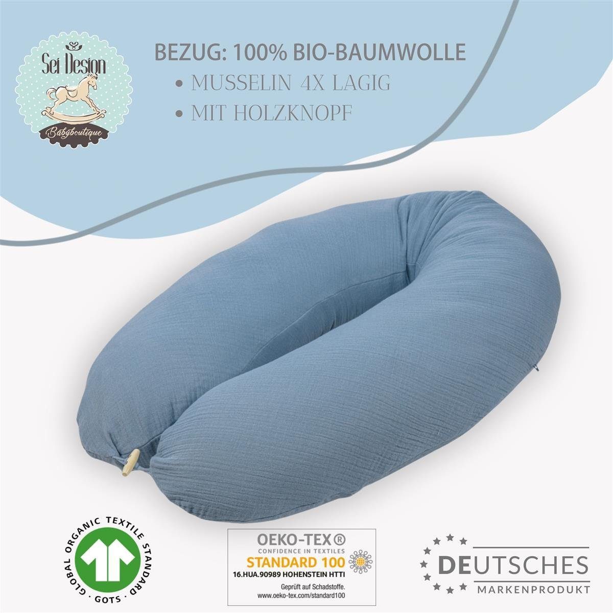 SEI Design Stillkissen Seitenschläferkissen Babynestchen Kuschelnest XXL, Schwangerschaftskissen mit Bezug, Bezug 100% Baumwolle