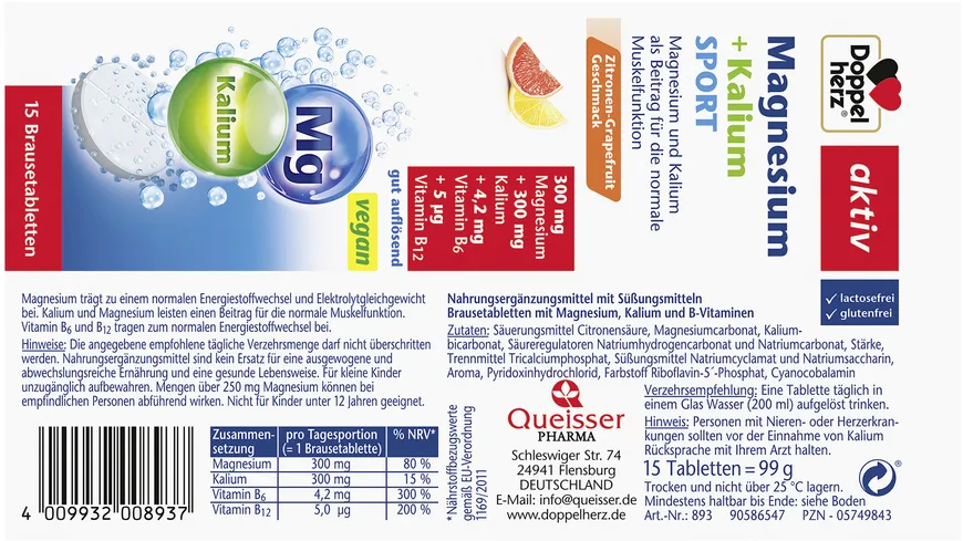 Doppelherz Magnesium + Kalium SPORT 15 Brausetabletten