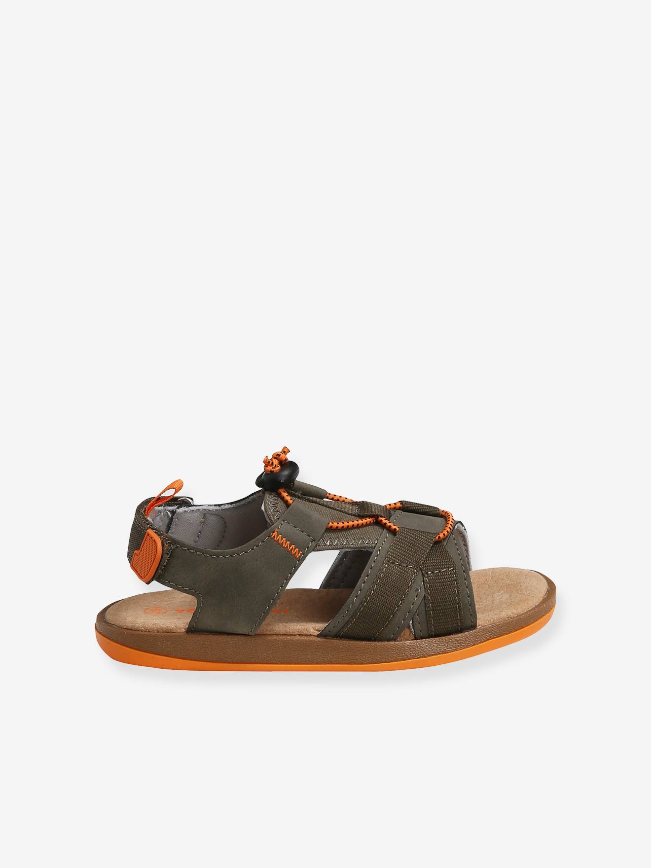 Vertbaudet Jungen Sandalen, Klett und elastische Schnürung - grau