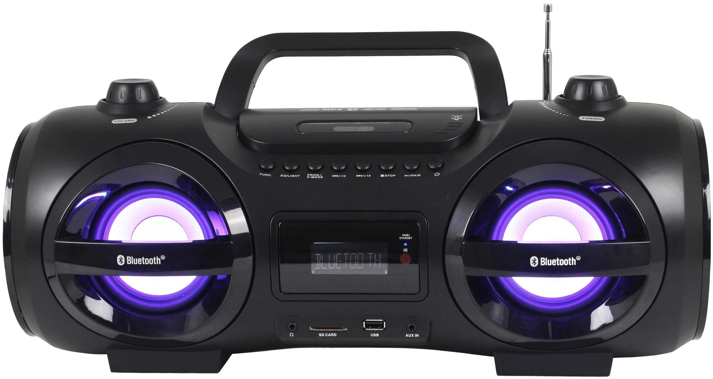 Reflexion CDR900BT Boombox (200 W, Tragbarer CD-Player, Ghettoblaster, Discolicht mit blinkender Modi-Auswahl, Bluetooth, MP3, CD, USB, SD, AUX-IN)