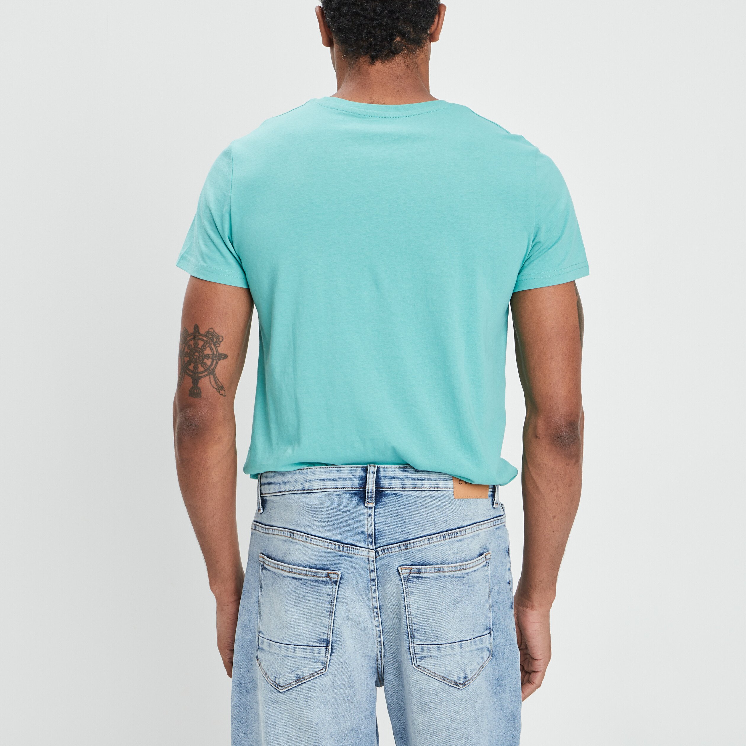 T-shirt en coton manches courtes vert turquoise homme | La Halle