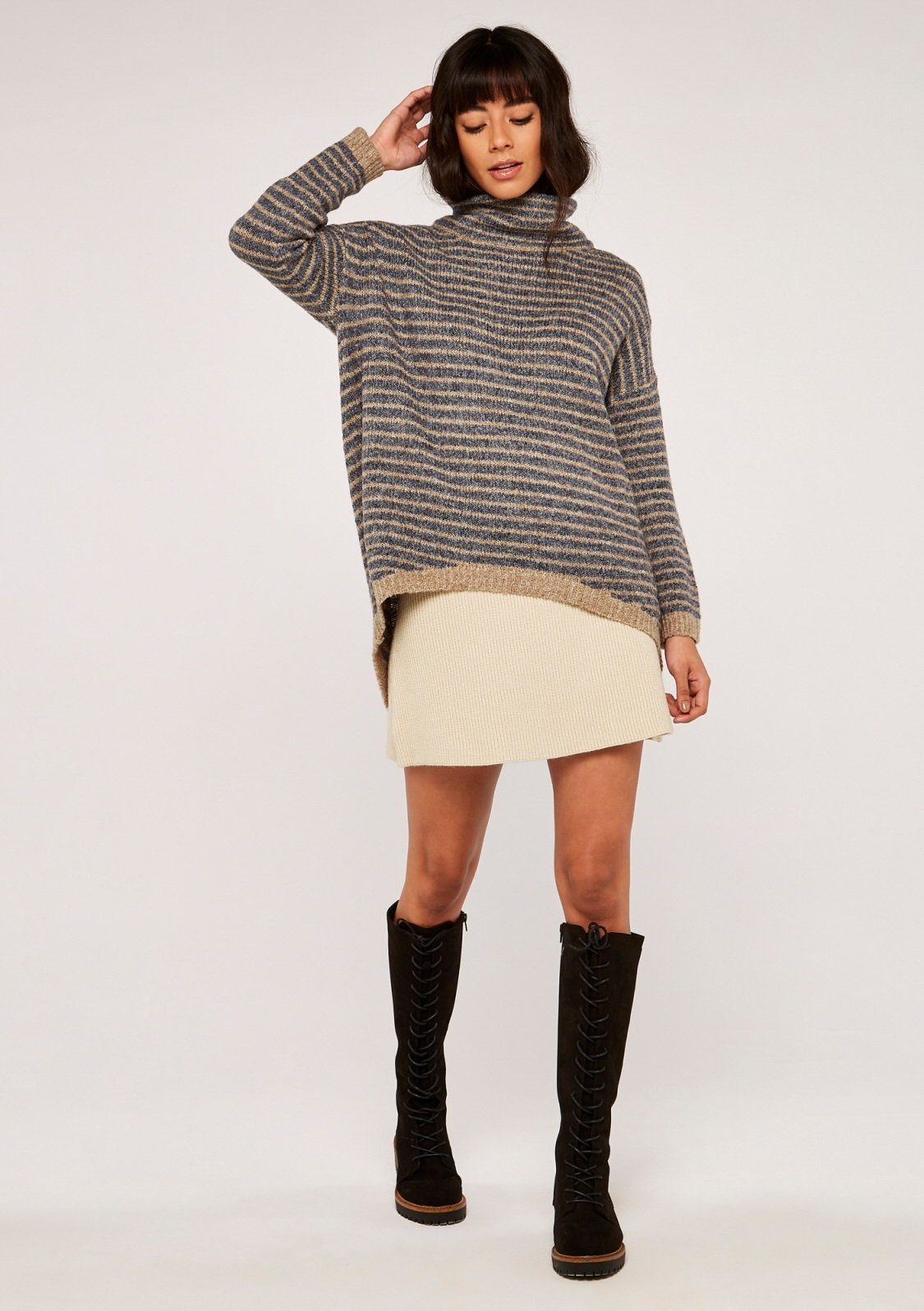 Apricot Rollkragenpullover High Neck Stripe Boucle Jumper (1-tlg) mit Streifen
