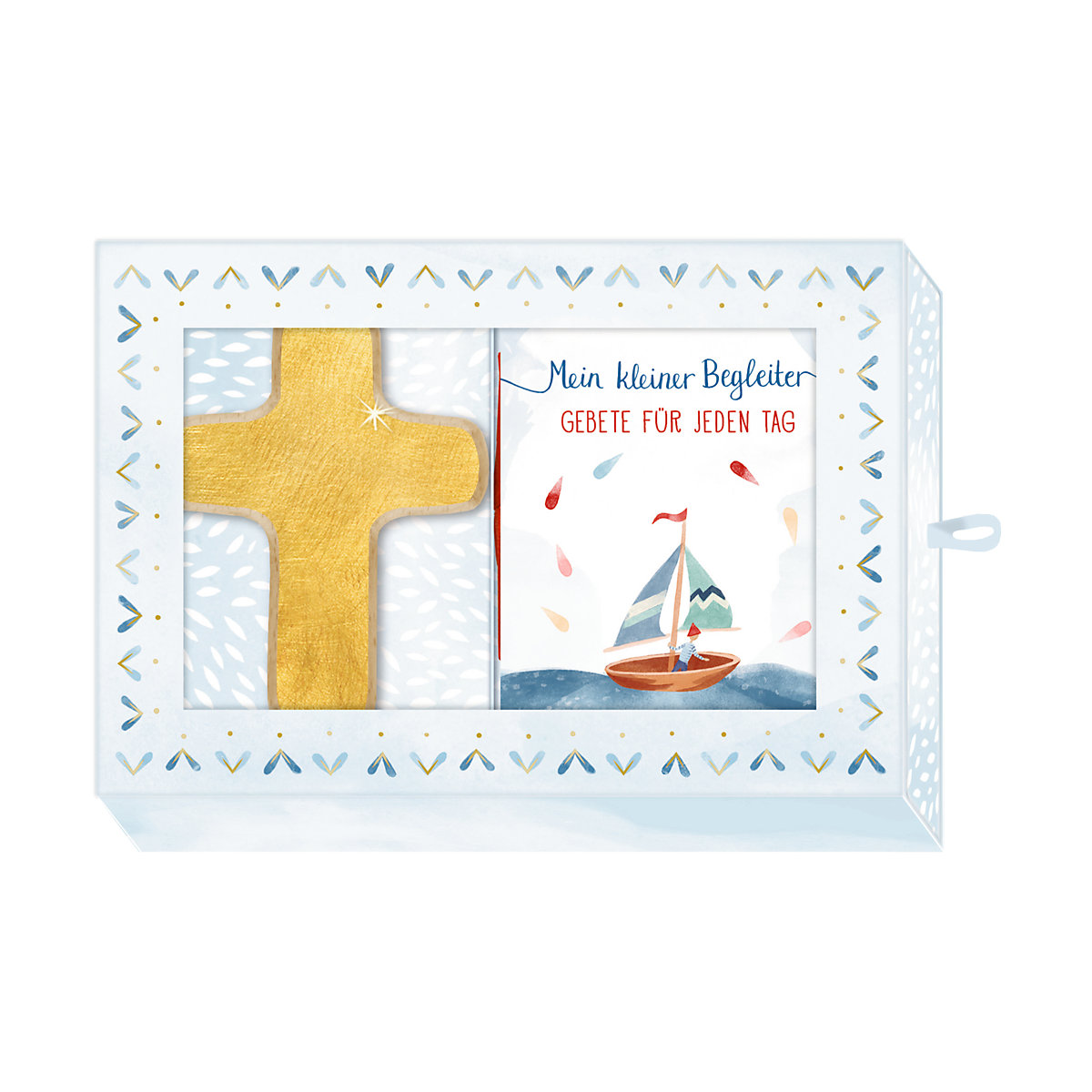 Geschenkbox: Mein kleiner Begleiter, Holzkreuz gold mit Büchlein
