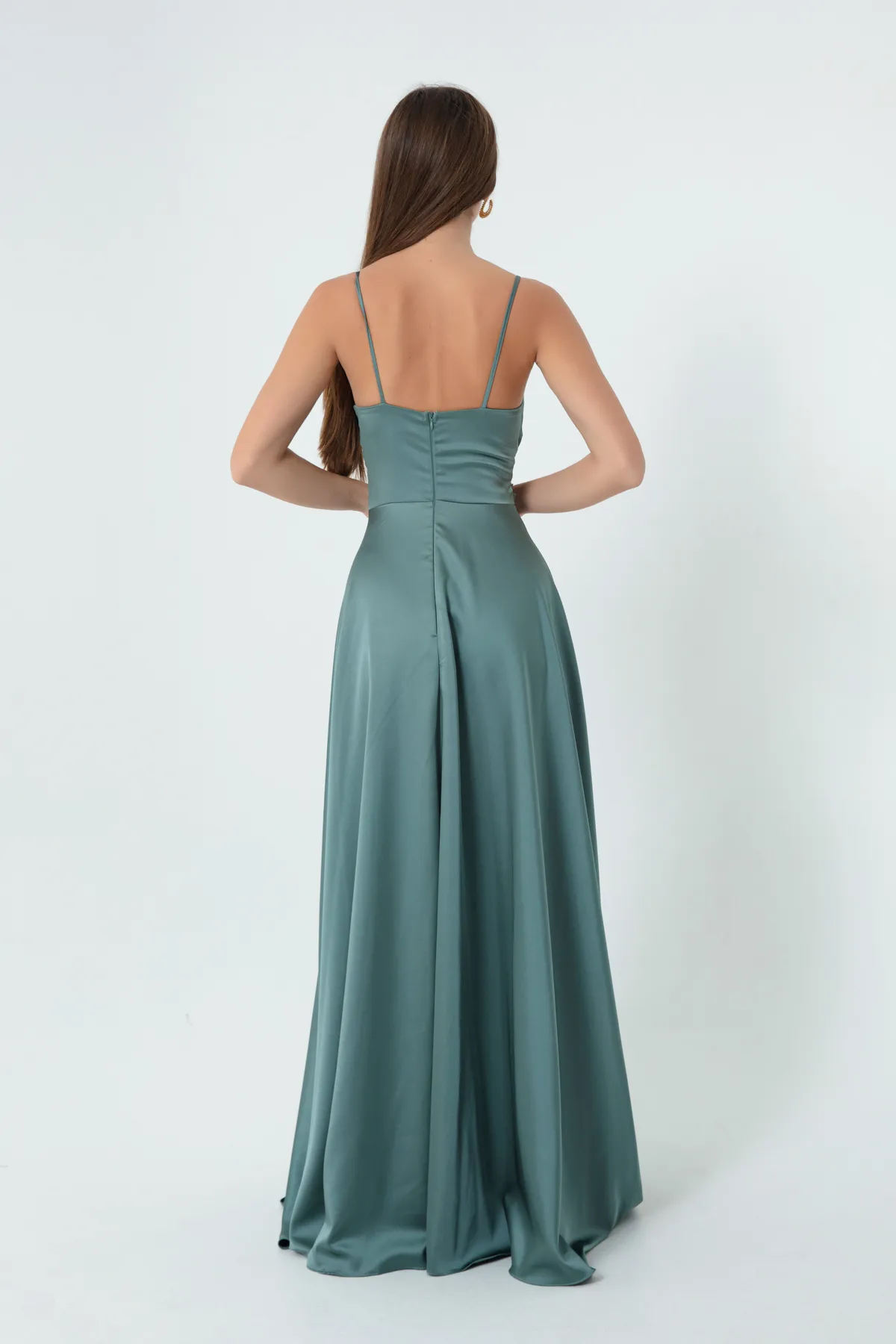 Lafaba  Türkises langes Abendkleid aus Satin mit Seilträgern und Taillengürtel für Damen & Abschlussballkleid