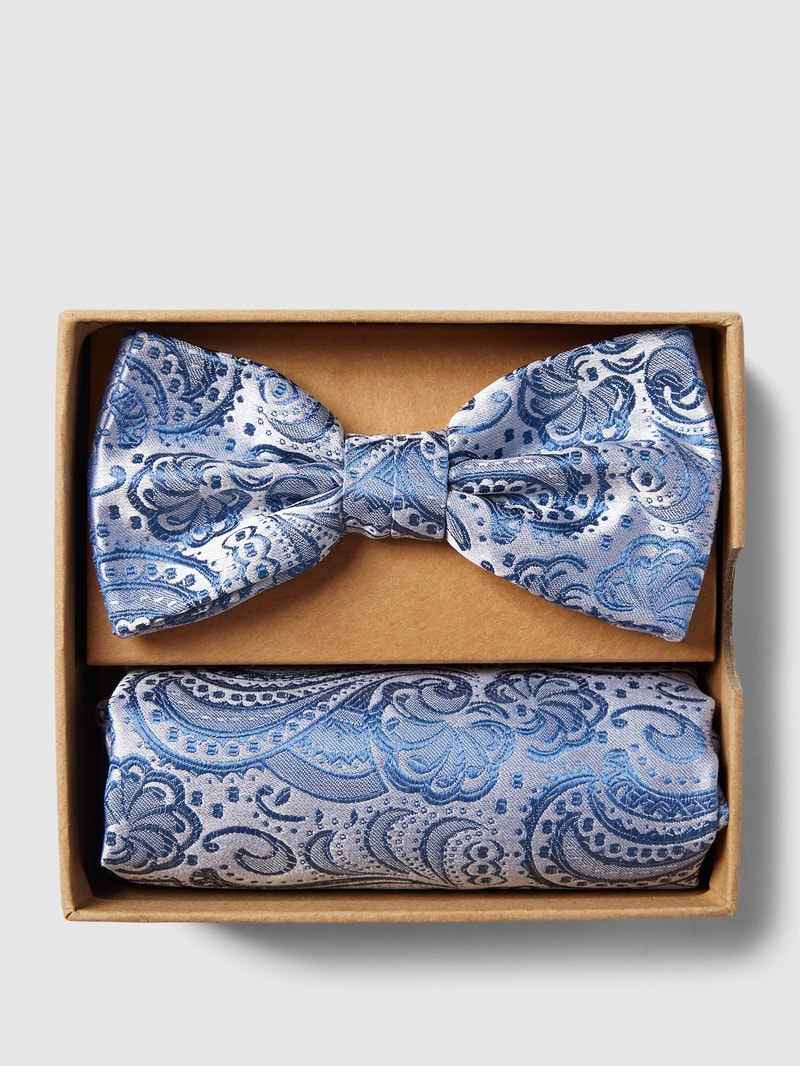Fliege und Einstecktuch im Set mit Allover-Muster in marineblau