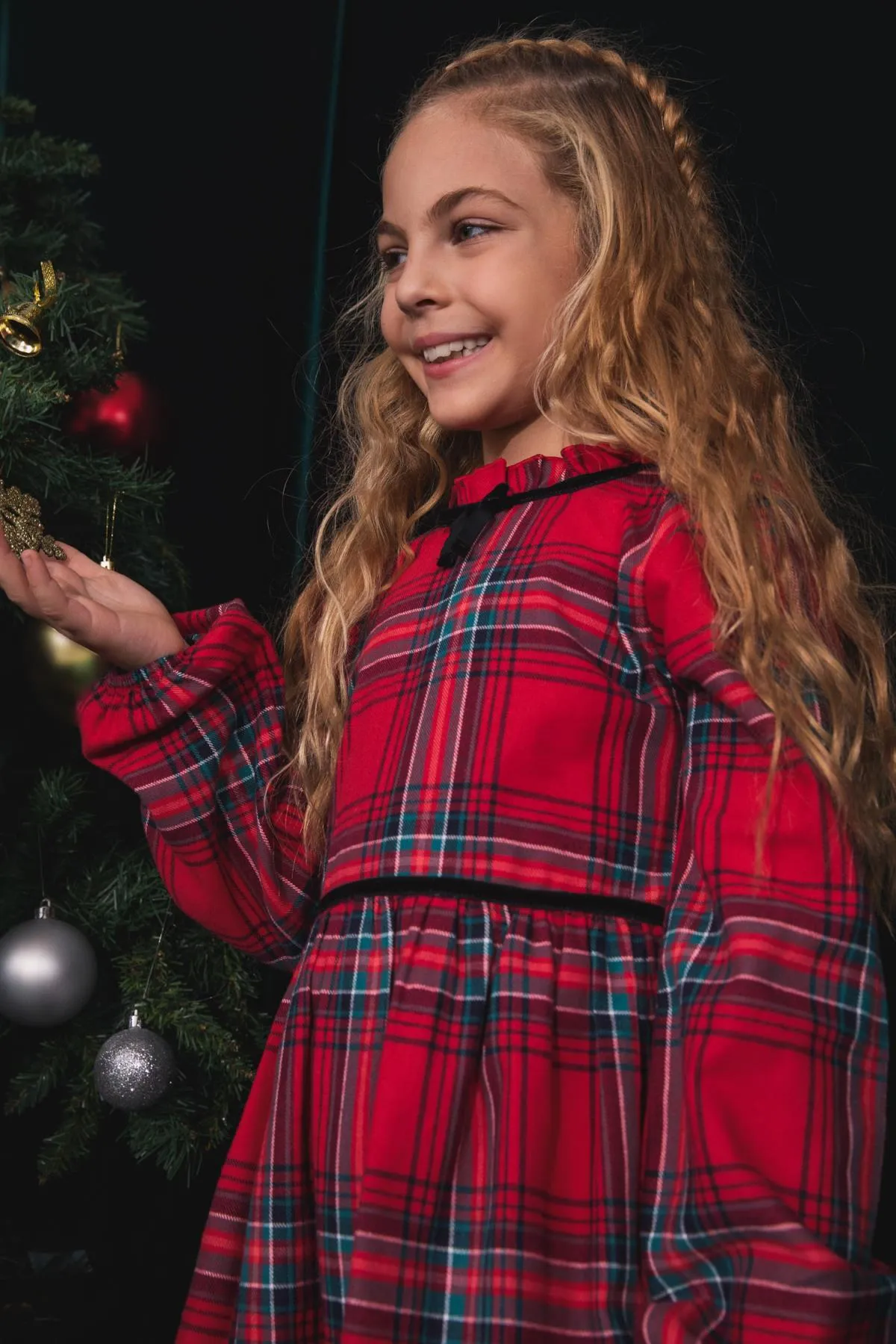 DeFacto  Kariertes Langarmkleid für Mädchen mit Neujahrsmotiv