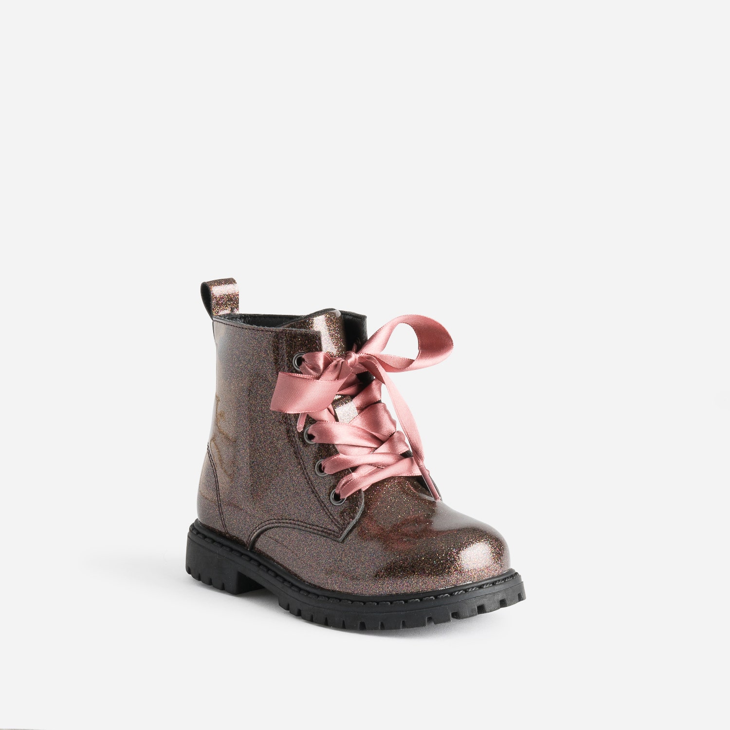 Boots à lacet BUGGY rose pailleté à lacet ruban