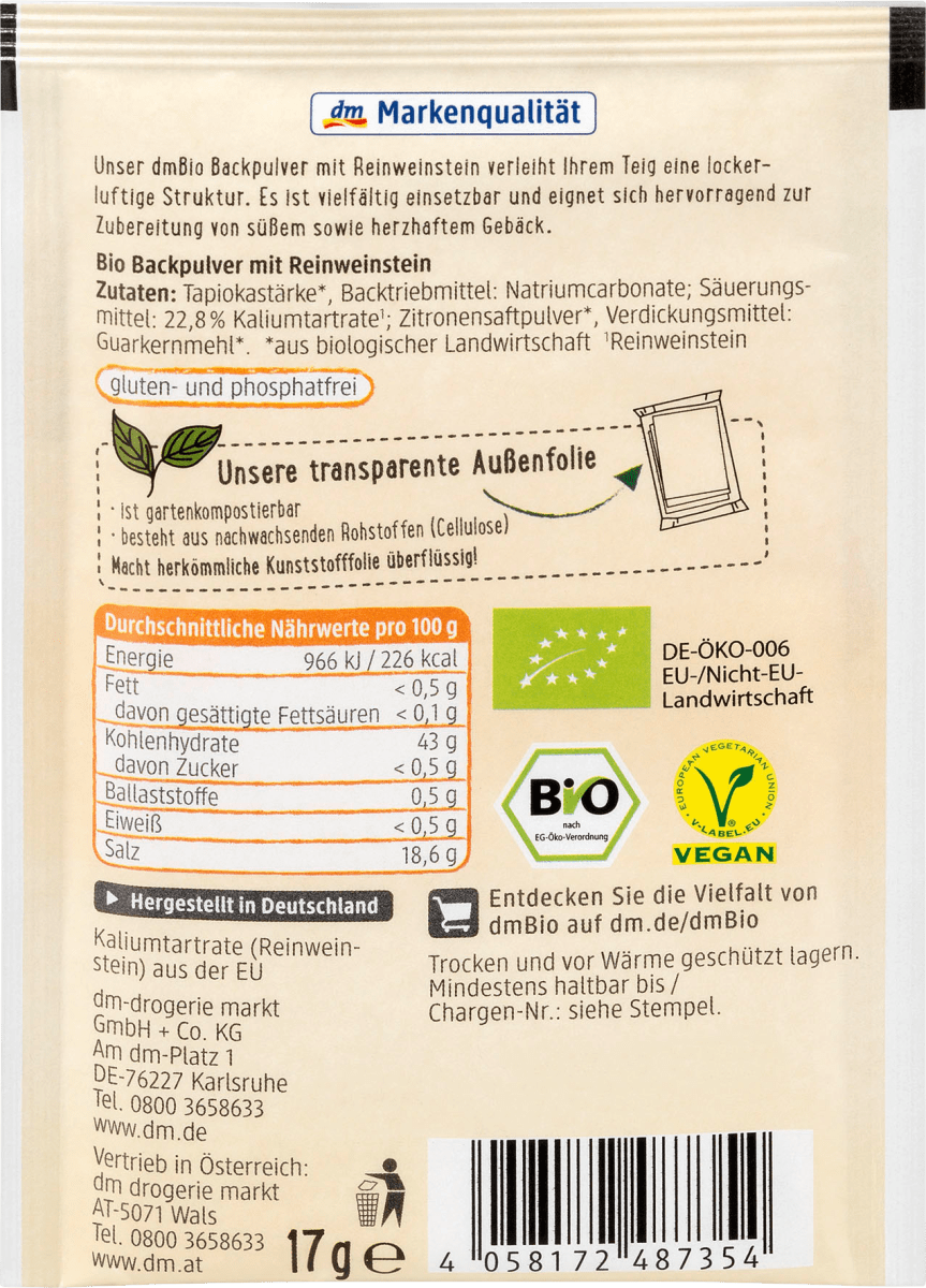Backpulver mit Reinweinstein (4x17 g), 68 g