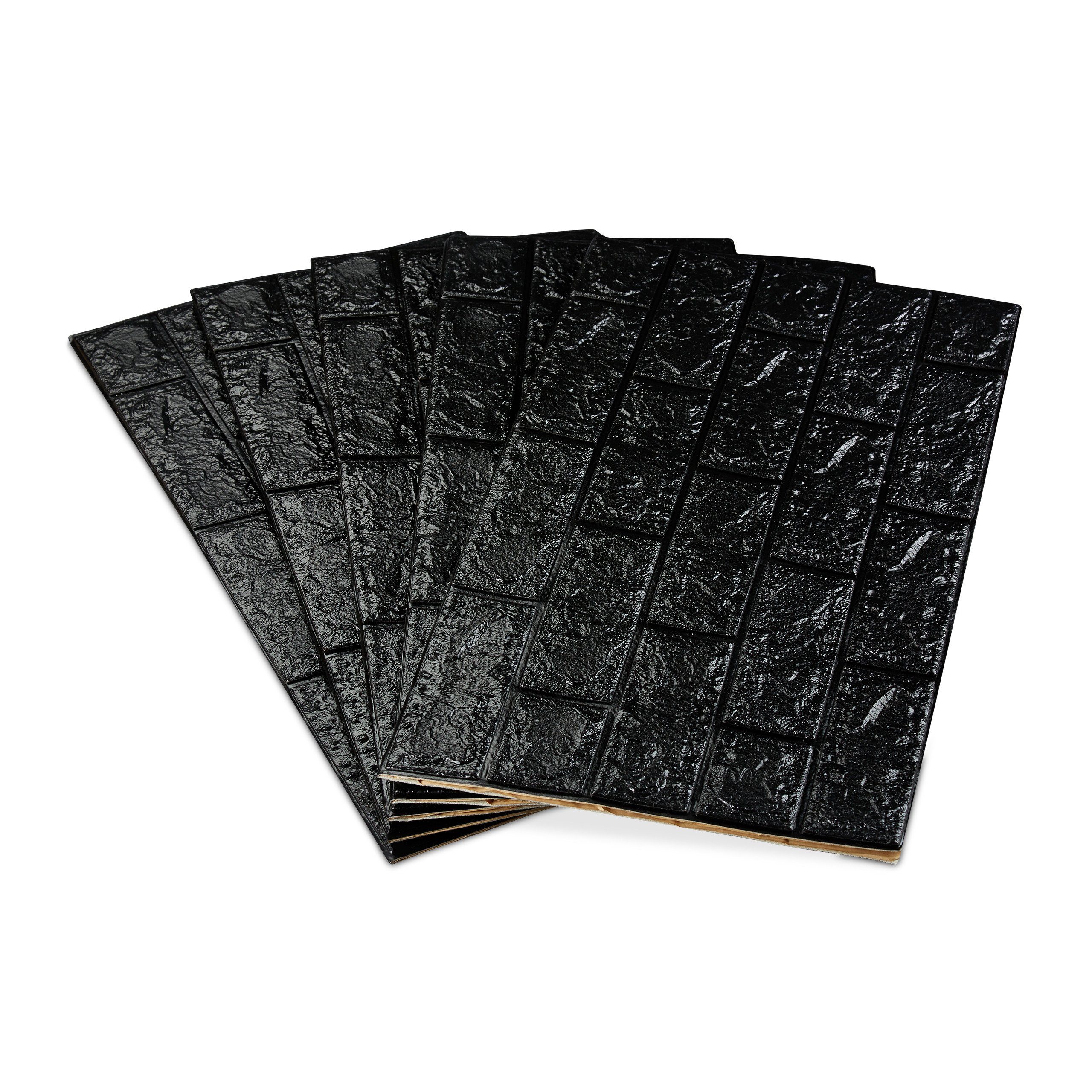 relaxdays Wandpaneel Wandpaneele selbstklebend im Set, Schwarz, 5er-Pack