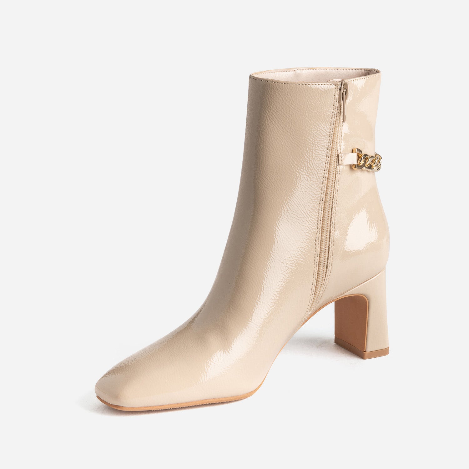 Boots écru verni décor chaîne