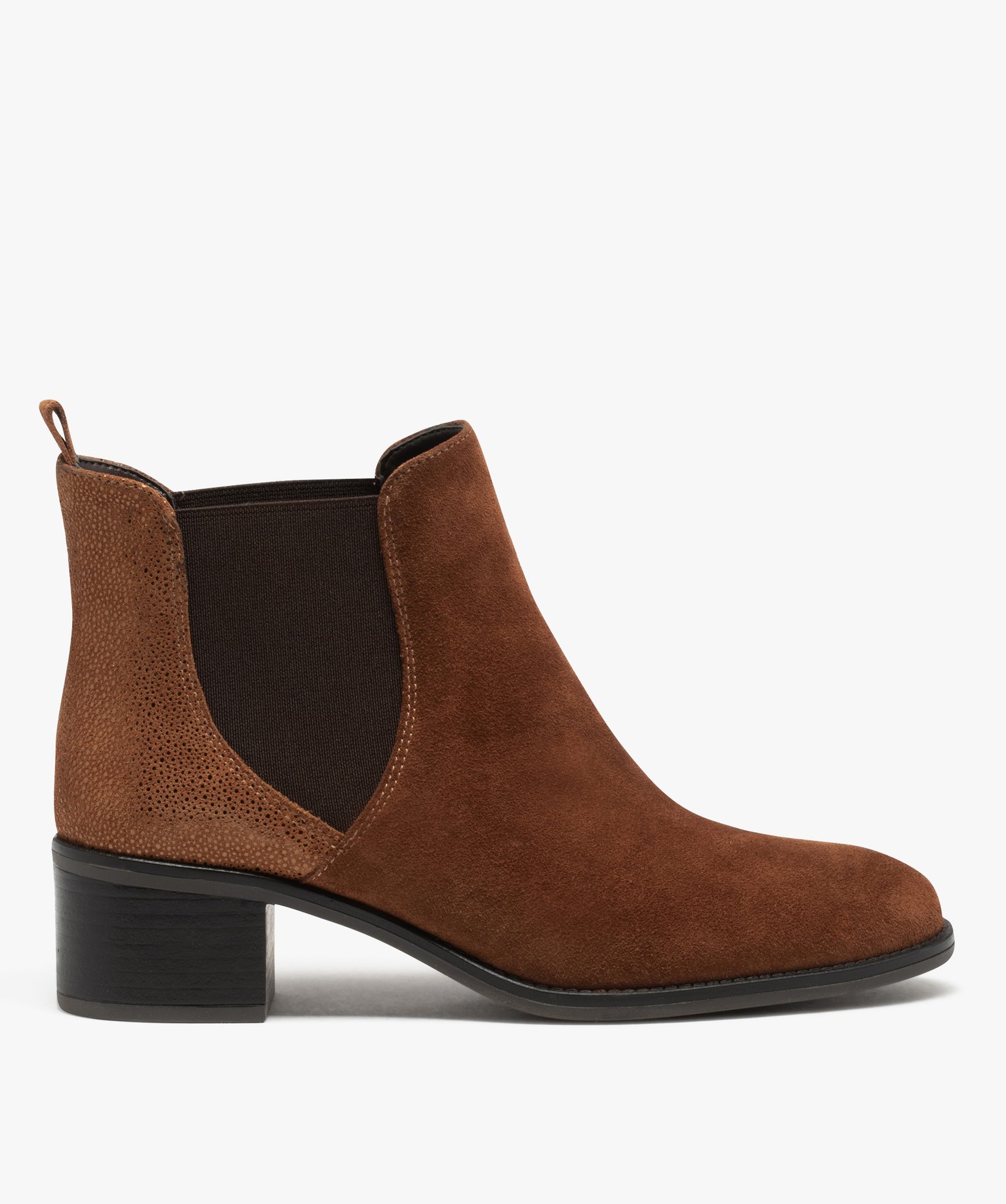 Chelsea boots dessus cuir à petit talon femme camel | GEMO