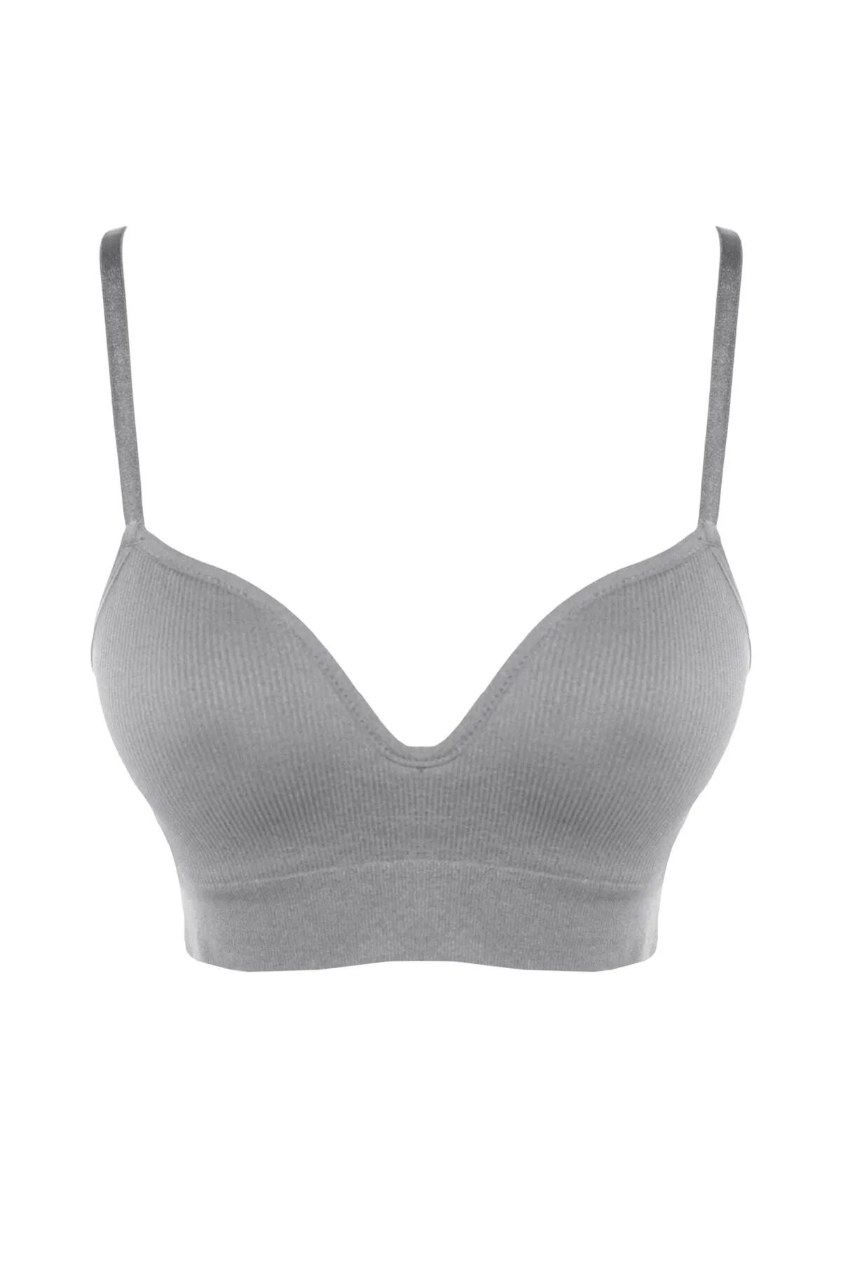 Trendyol Collection  Grauer nahtloser/nahtloser Bralette-Strick-BH mit überzogenen Seilträgern THMAW22SU0043