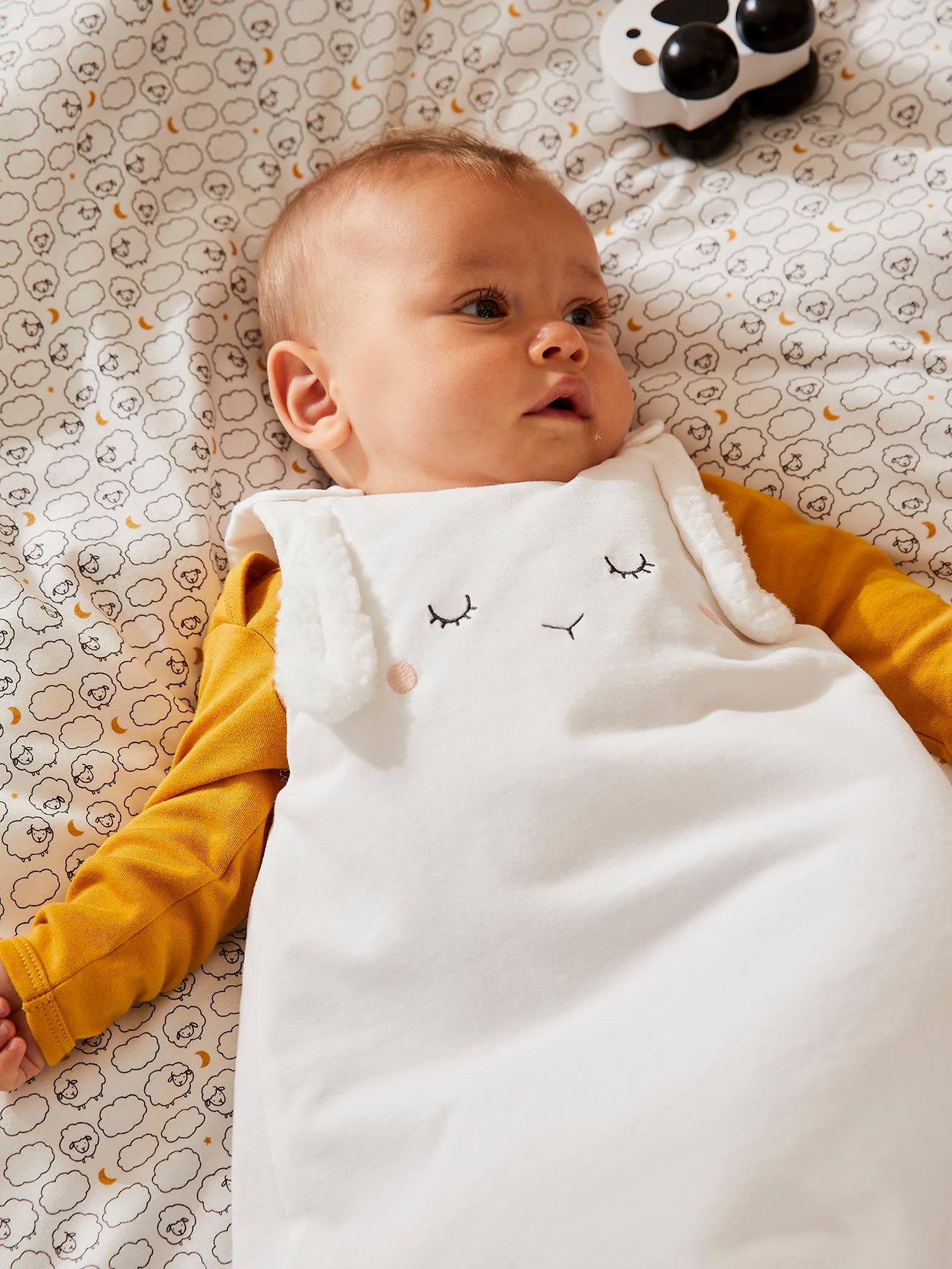 Vertbaudet Ärmelloser Baby Schlafsack SCHÄFCHEN Oeko Tex - wollweiß