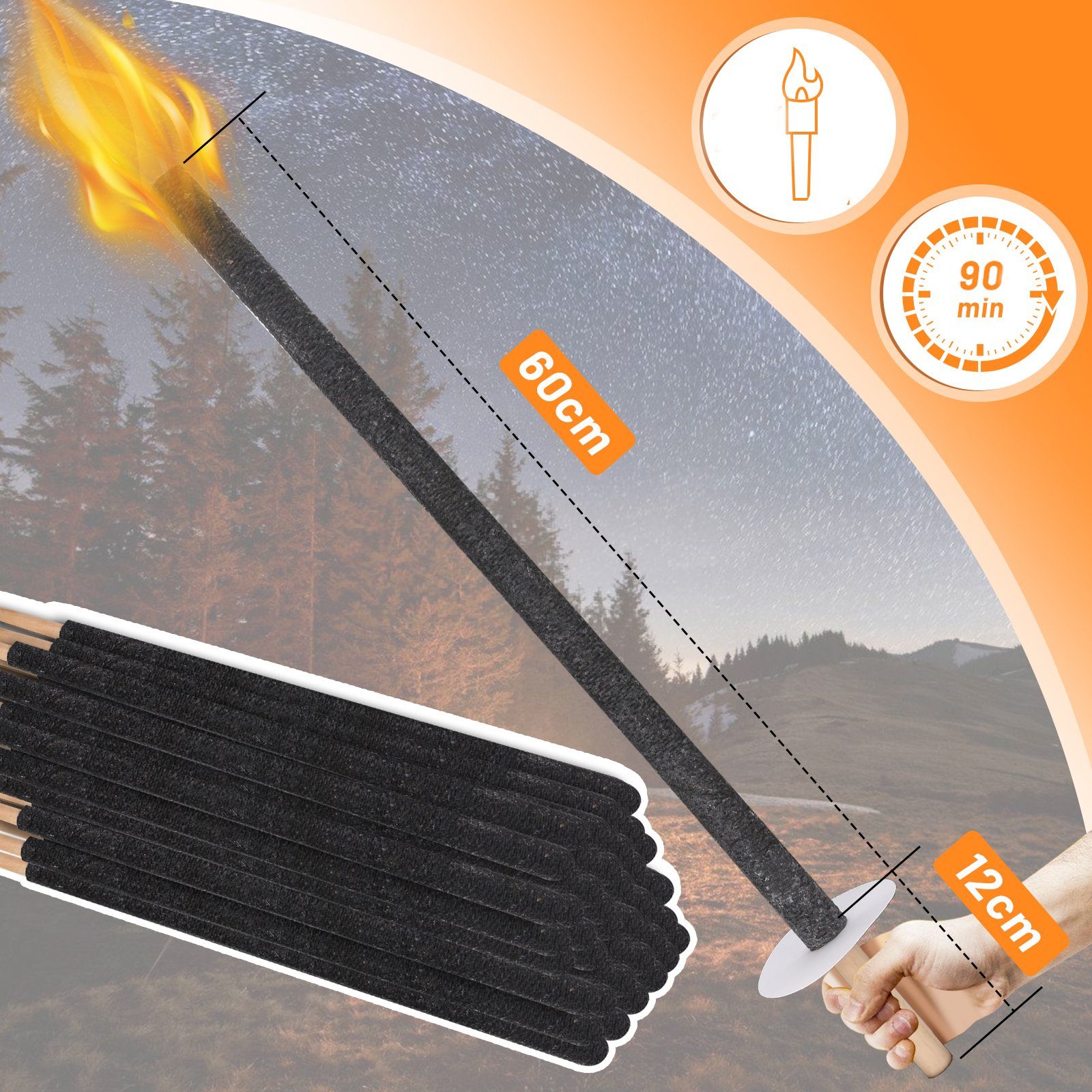 Lospitch Gartenfackel Gartenfackel Fackeln Gartenfackeln WachsFackeln 90Min,für weihnachten, Brenndauer:90-100 Min, √mit Tropfschutz und langem Griff zum Handschutz