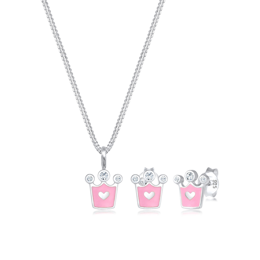 Elli Elli Ensemble de Bijoux Kinder Herz Krone Kristalle 925 Silber Bijoux
