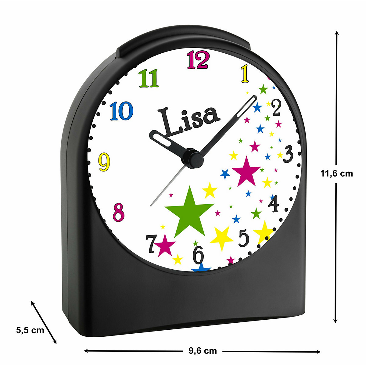 Kinder Funkwecker personalisiert mit Namen Sterne Atom-/Funkuhr, 12-Stunden-Anzeigeformat, Schlummerfunktion, Nachtlicht, Geräuschlos/Ohne Ticken