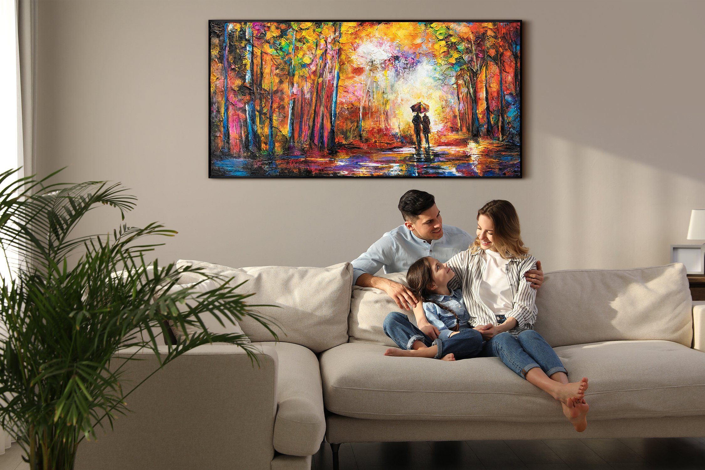 YS-Art Gemälde Erschaffung, Romantisches auf Leinwand Bild Handgemalt Pärchen mit Rahmen
