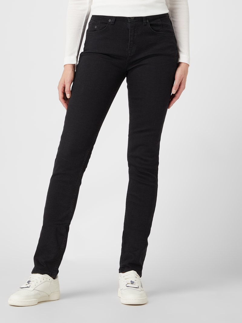Curved Slim Fit High Waist Jeans mit Stretch-Anteil Modell 'Caro' in schwarz
