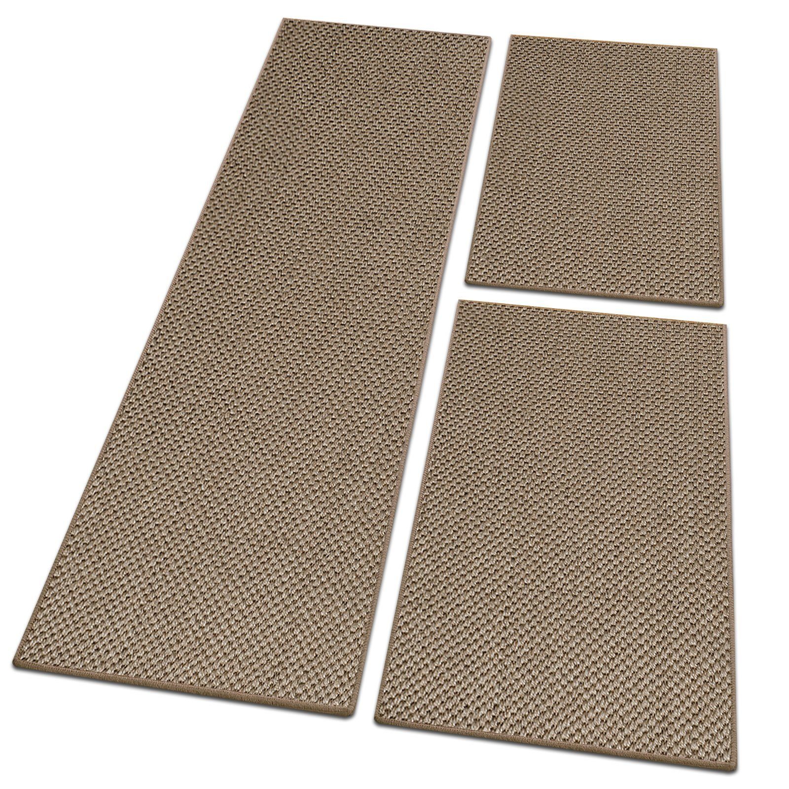 Bettumrandung Melrose, Teppichläufer, ideal im Schlafzimmer, 3 Farben & Größen Karat, Höhe 6.5 mm, (3-tlg), Sisal