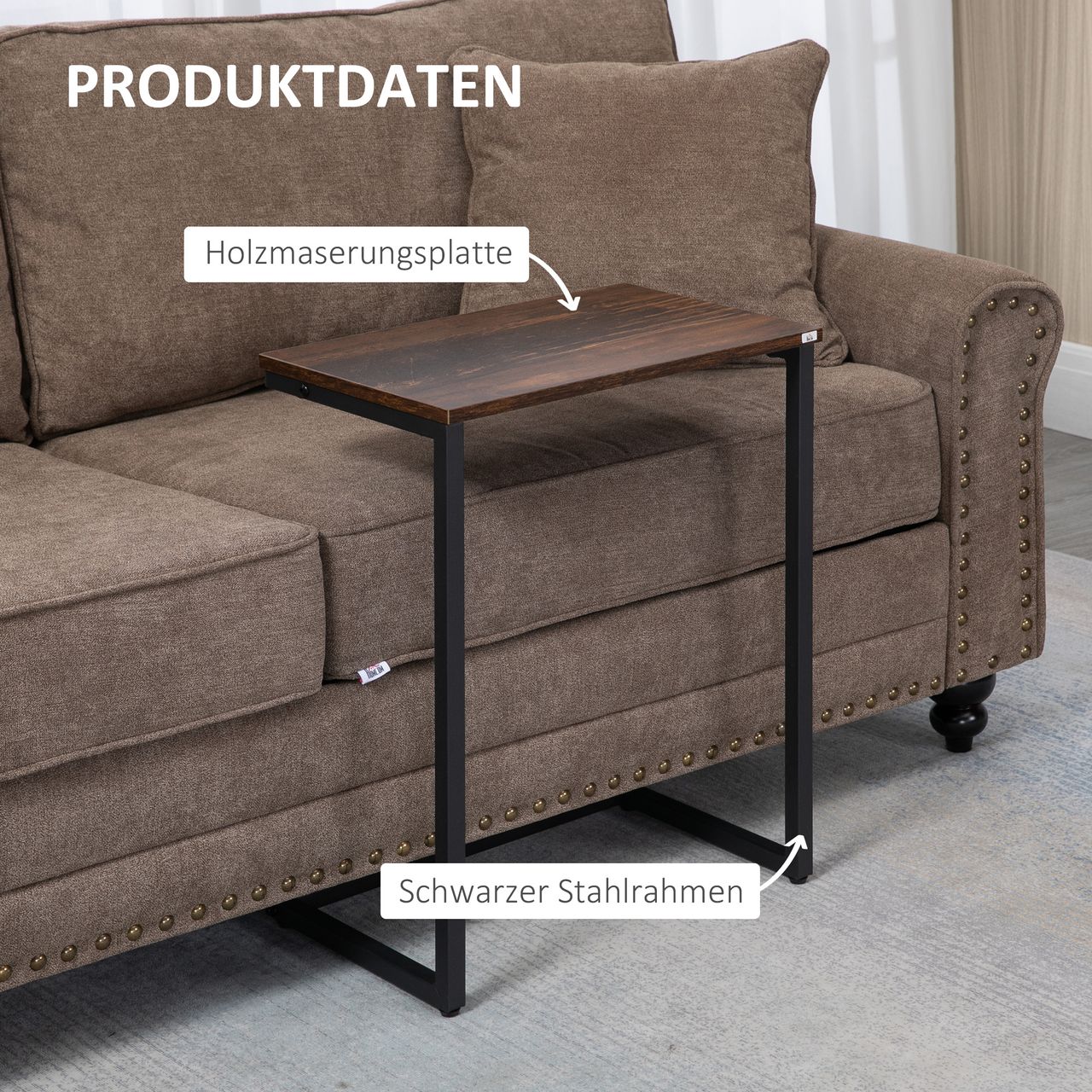 HOMCOM 3er-Set Beistelltische platzsparende Satztische mit Stahlgestell Braun