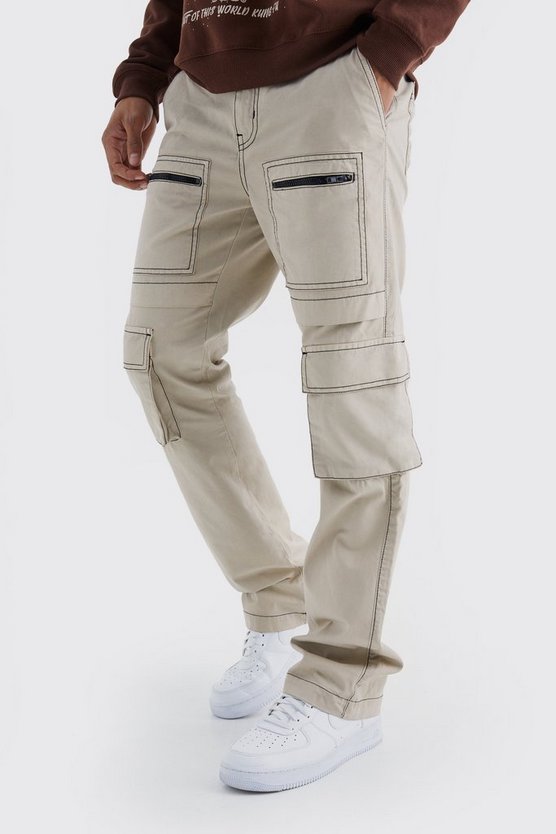 Slim-Fit Hose mit Cargo-Taschen und Kontrast-Naht