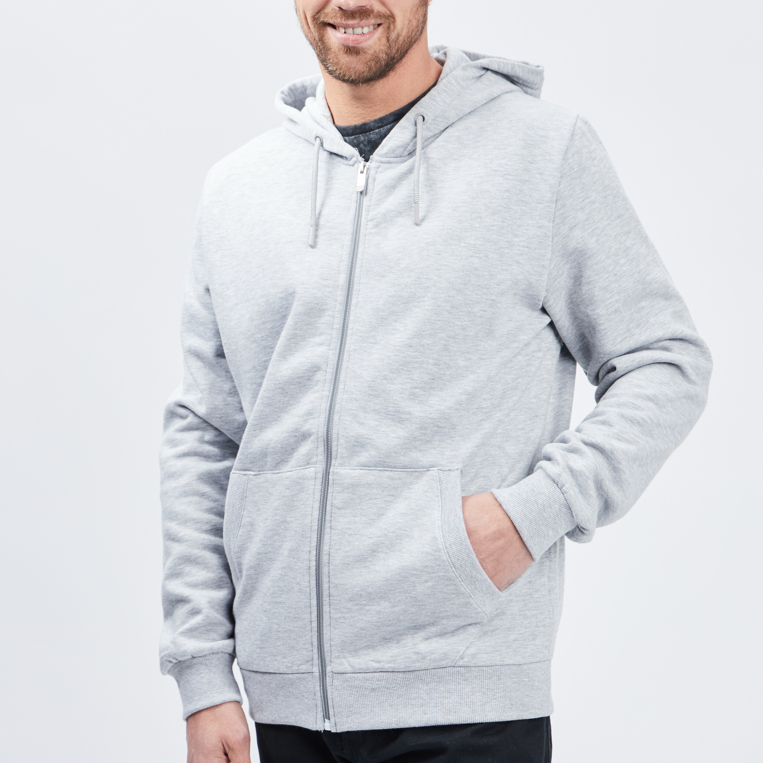 Sweat zippé molleton à capuche gris homme | La Halle