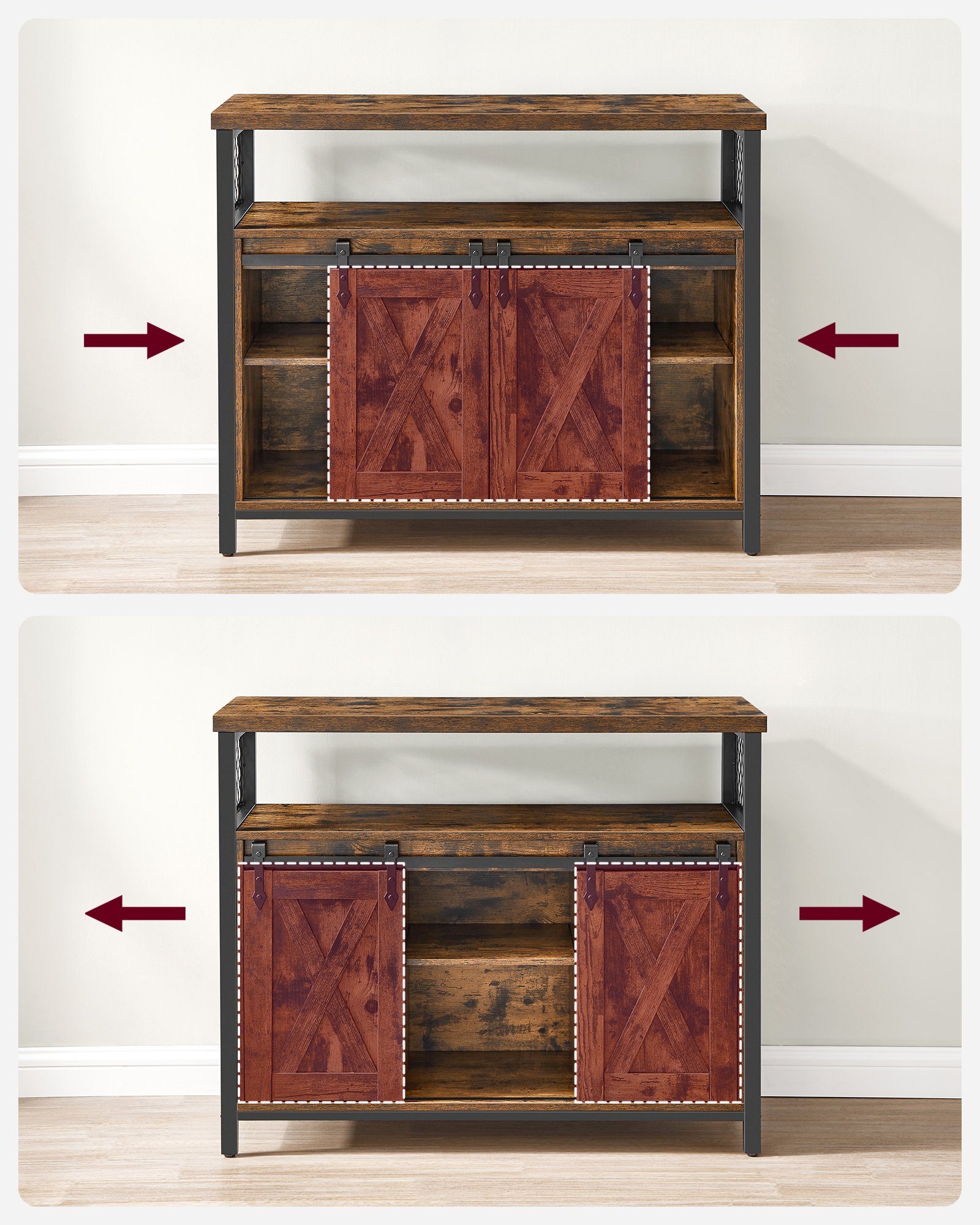 VASAGLE Sideboard Küchenschrank, mit 2 Schiebetüren, verstellbare Ablagen