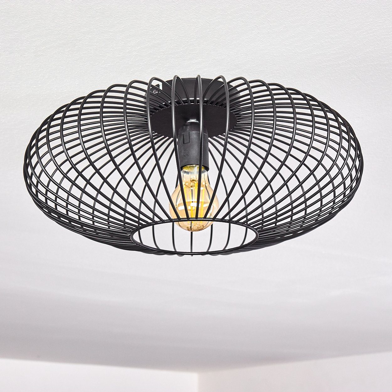 hofstein Deckenleuchte Pieris Deckenlampe aus Metall in Schwarz, ohne Leuchtmittel, E27, Leuchte m. Gitter u. Lichteffekt an der Decke
