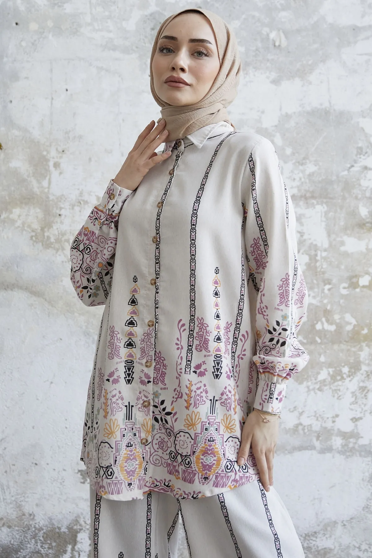 InStyle  Doppelter Leinenanzug mit Motiv - Rosa