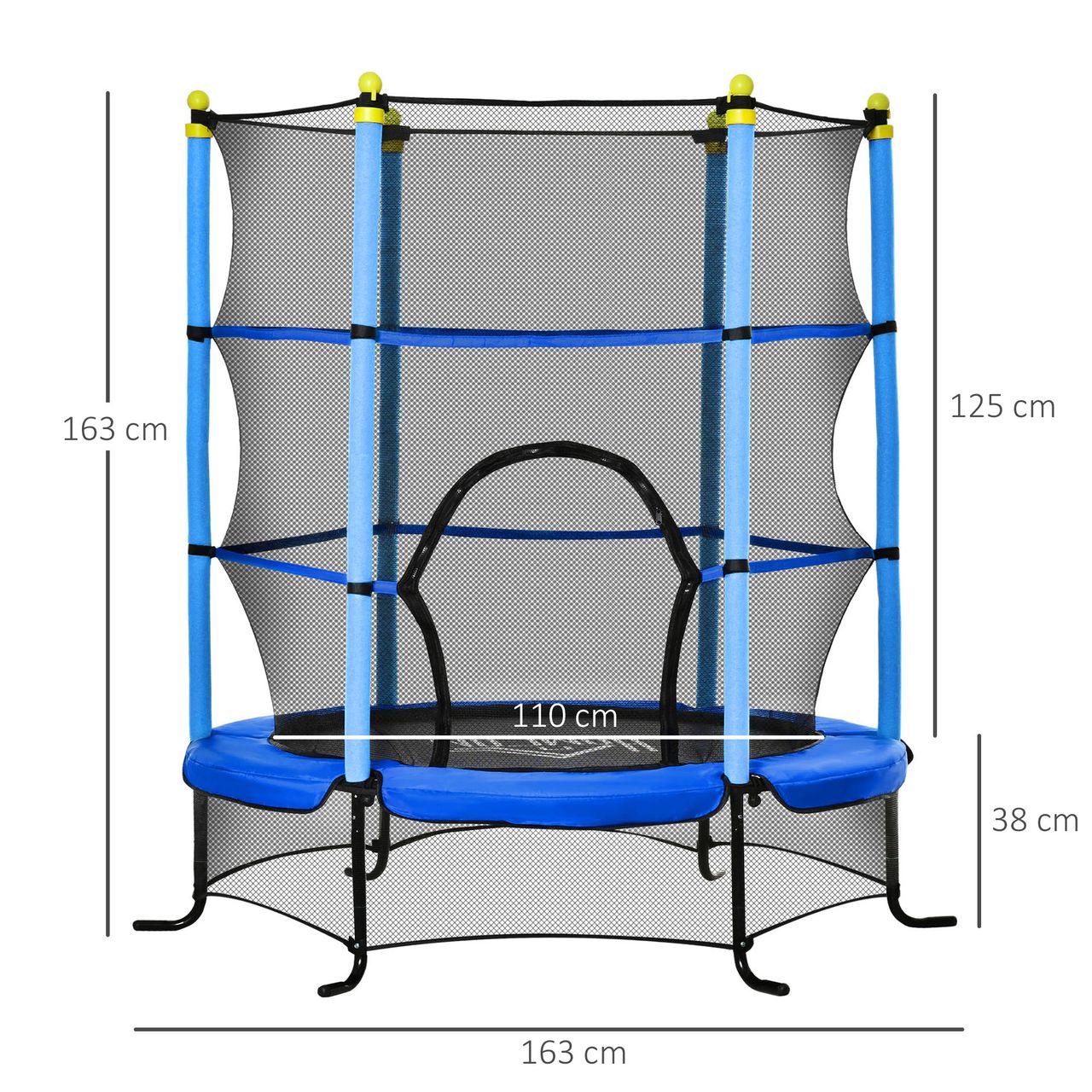 HOMCOM Trampolin Ø163 cm Gartentrampolin Mini-Trampoline für Kinder mit Sicherheitsnetz Randabdeckung Kleinkind-Trampolin für drinnen und draußen springen Gummiseil gepolstert Stahl Blau bis 45 kg