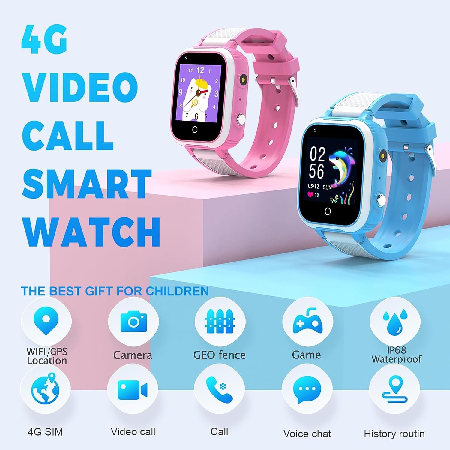 Hikeren Kinder uhr mit GPS,Telefon,SOS,Spiel,Kamera,Wecker,Klassenmodus,IP68 Smartwatch, Bewegungsverfolgung, Sicherheitszone