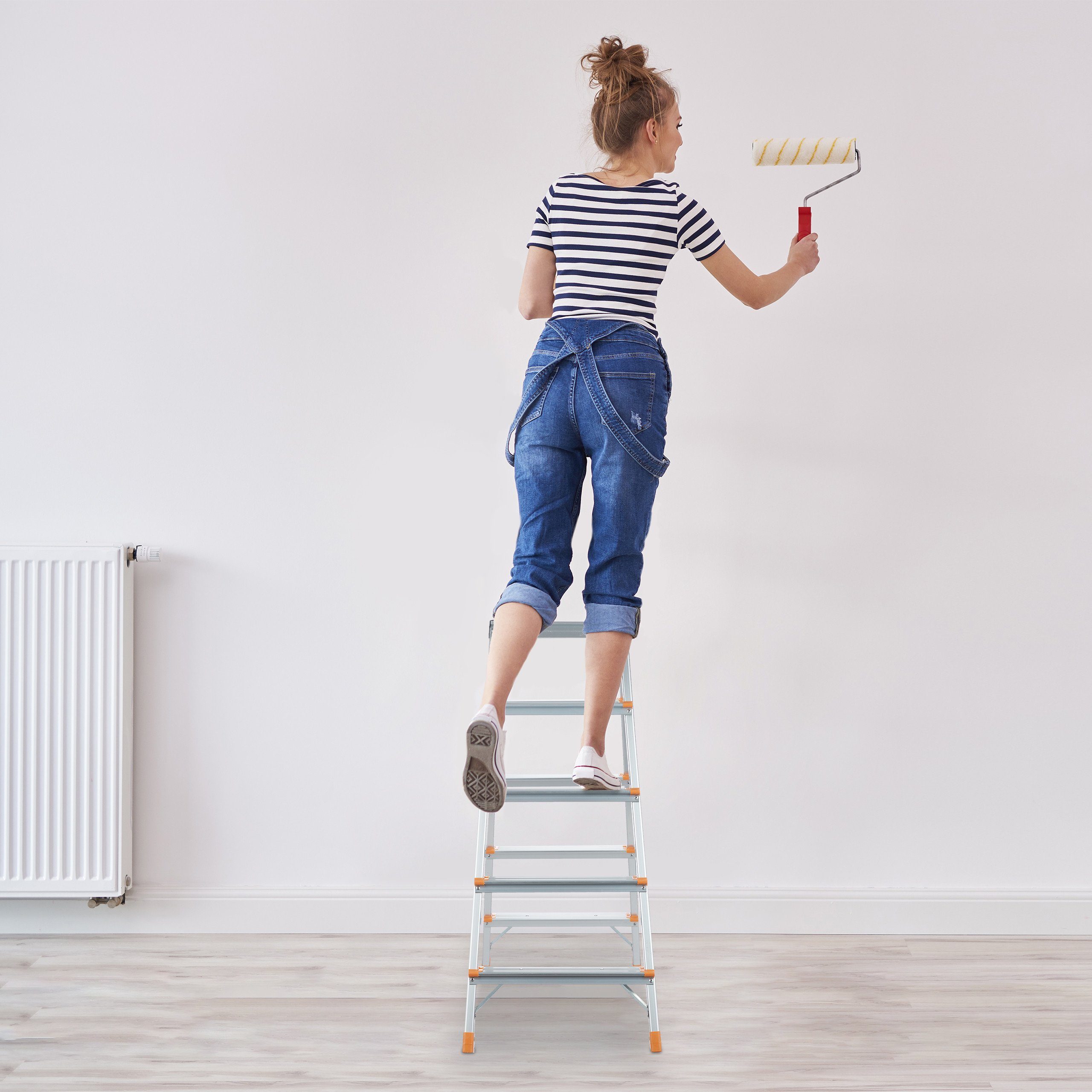 relaxdays Bockleiter Doppelseitige Trittleiter aus Aluminium, 2 Stufen