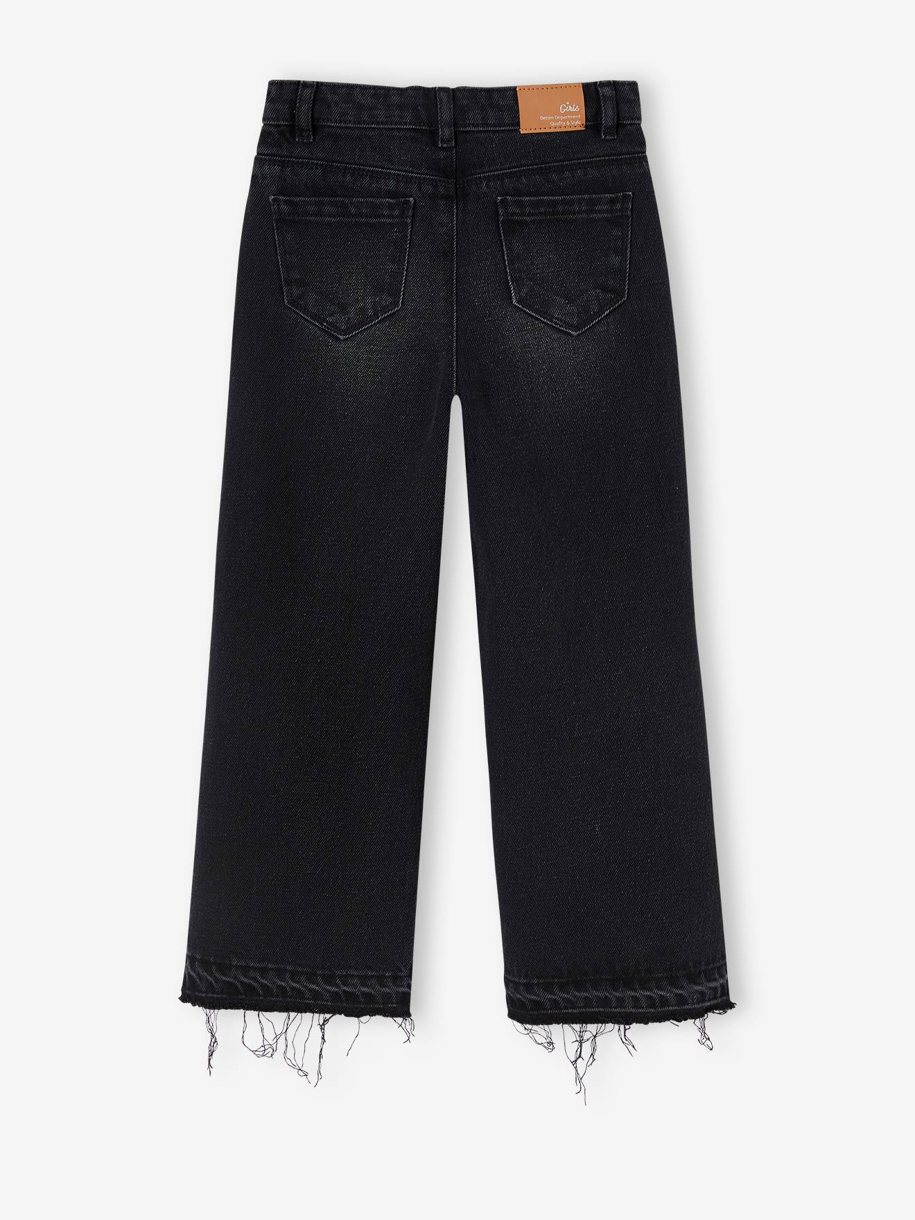 Jean large fille bas effiloché denim bleached