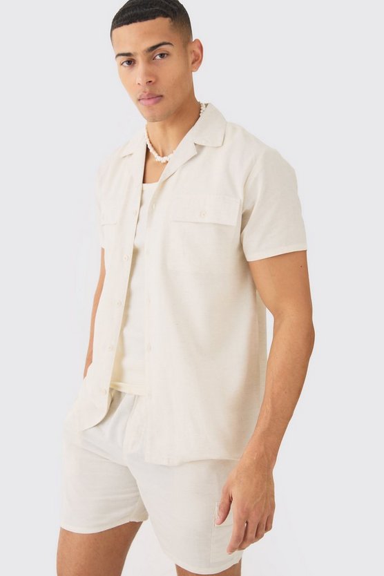 Kurzärmliges Cargo-Hemd aus Leinen & Shorts
