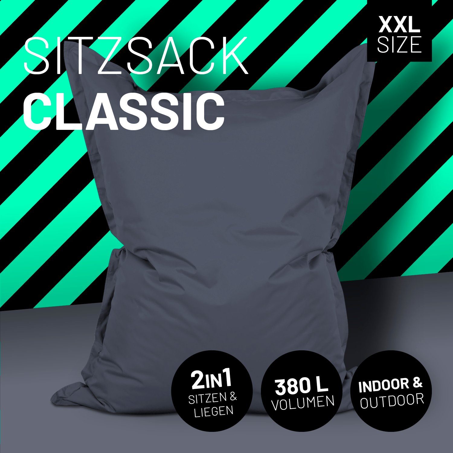 Lumaland Sitzsack Luxury Riesensitzsack XXL Bodenkissen, 380L 140x180cm waschbar wasserfest In-& Outdoor 5 Jahre Garantie
