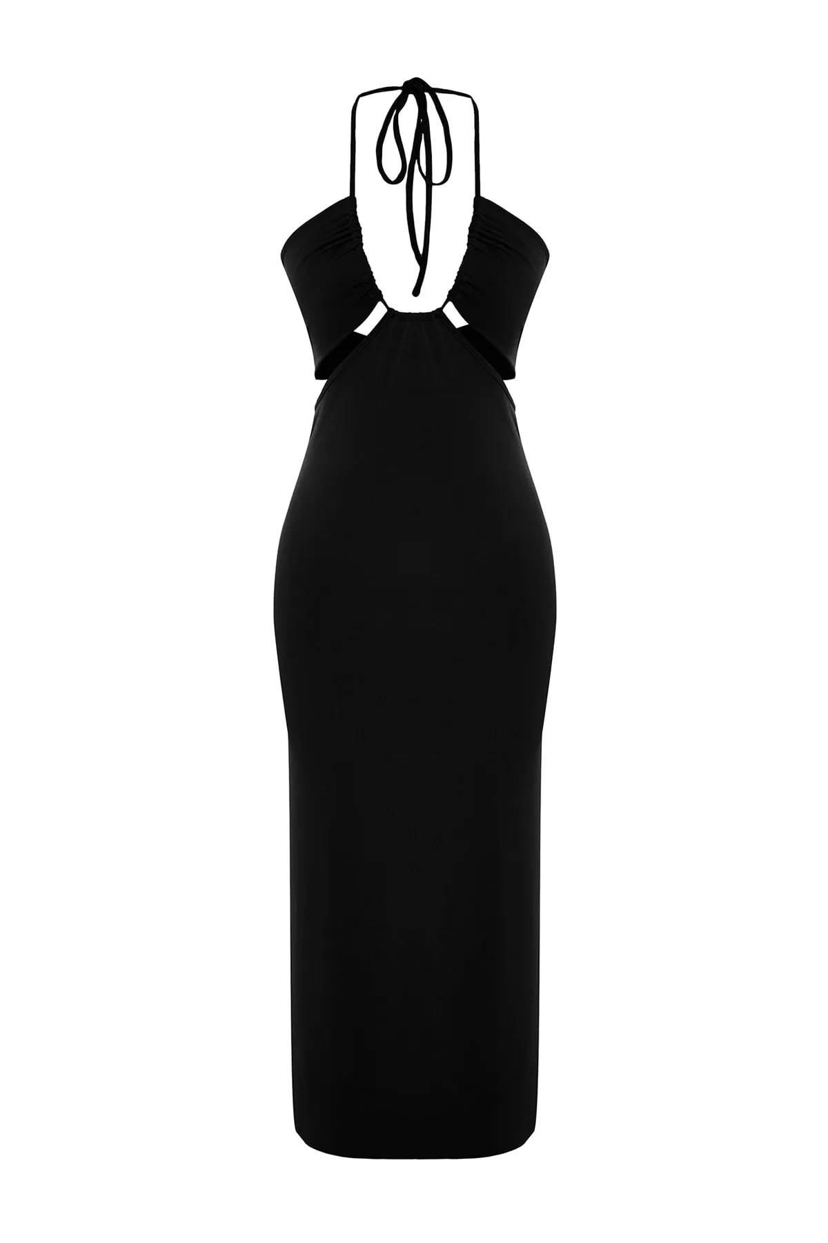 Trendyol Collection  Schwarzes, figurbetontes, gestricktes Maxi-Strandkleid mit Ausschnitten/Fenstern TBESS23EL00122