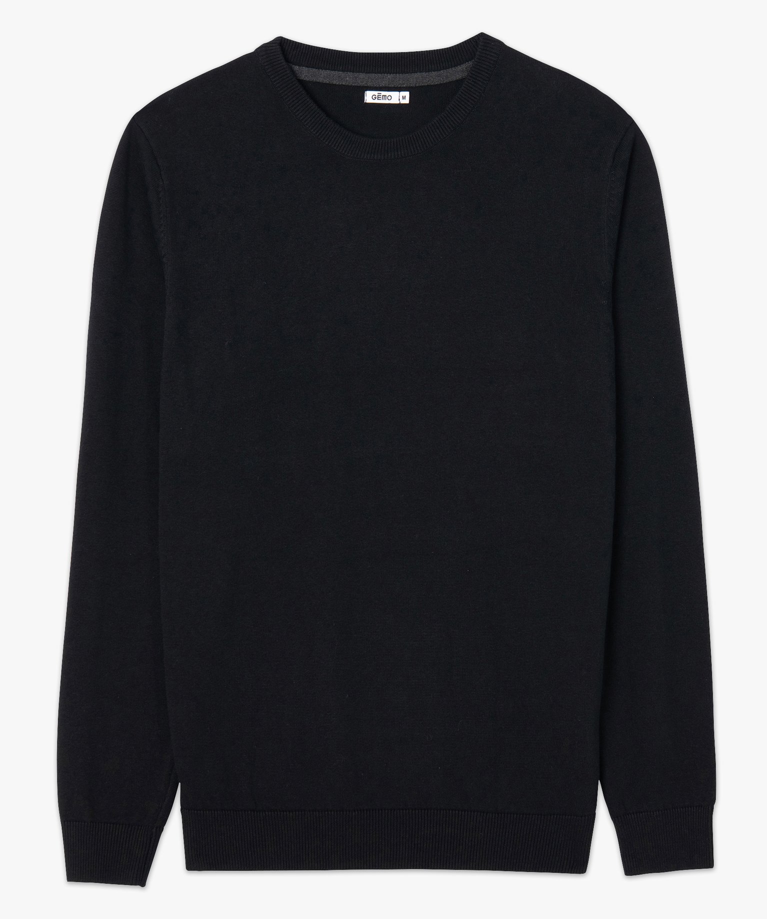 Pull homme à col rond en coton noir | GEMO