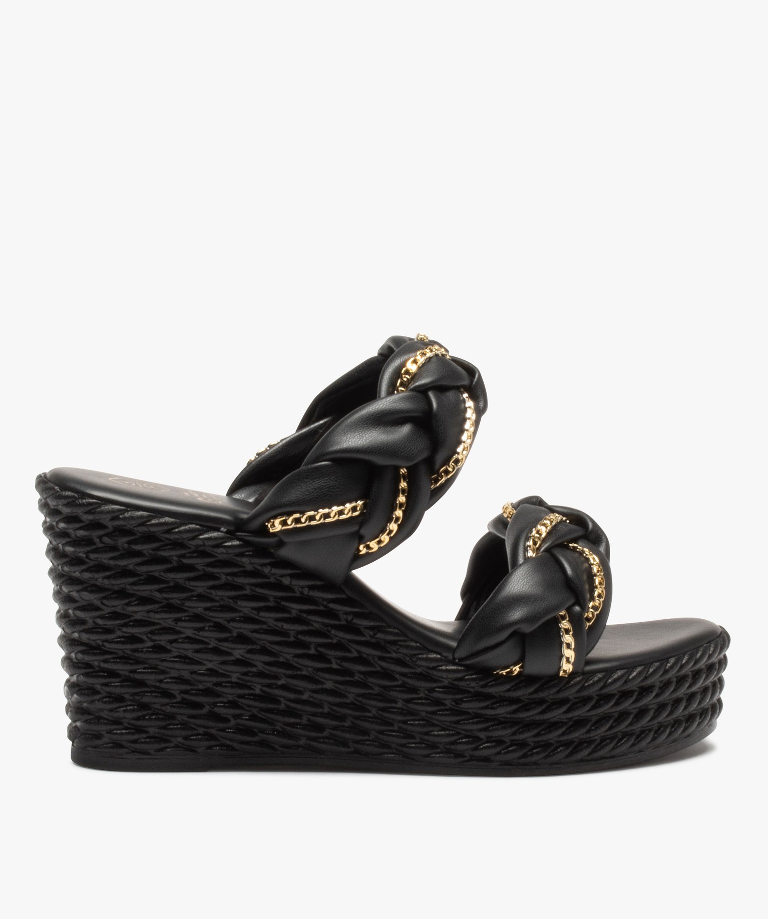 Mules femme compensées à brides tressées noir | GEMO