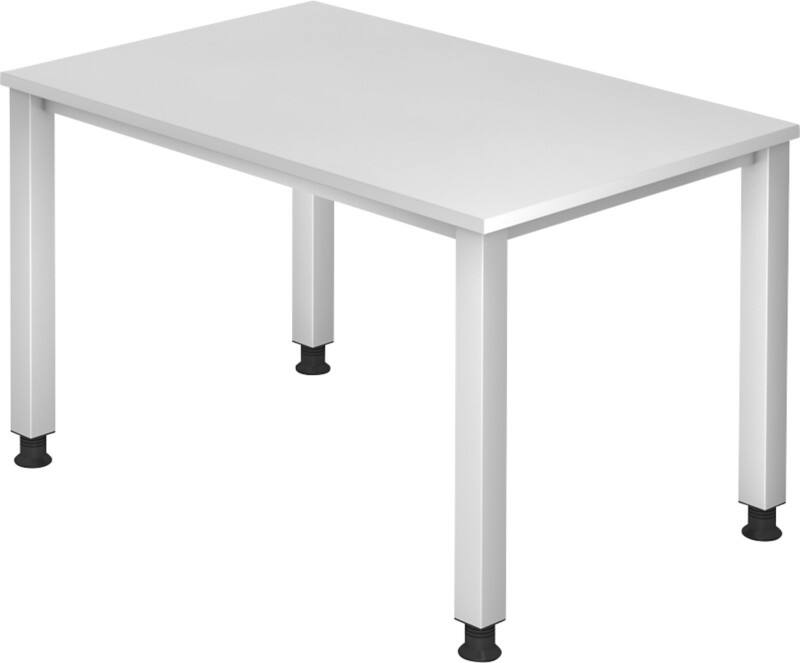 Hammerbacher VQS12/W Q Serie Höhenverstellbarer Schreibtisch Rechteckig Holz Silber 4 Füße 1.200 x 685 mm