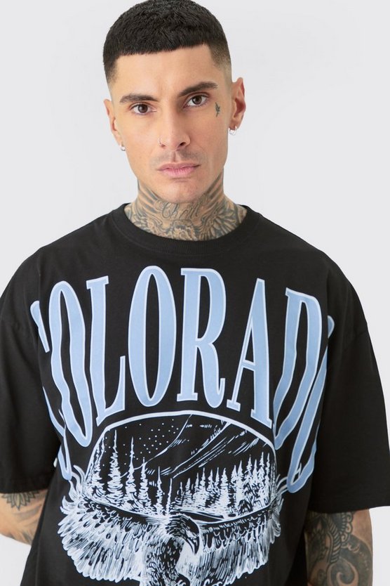 Tall schwarzes T-Shirt mit Colorado-Print
