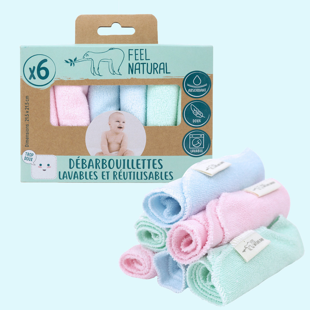 feel natural Lot 6 débarbouillettes Débarbouillettes lavables bébé