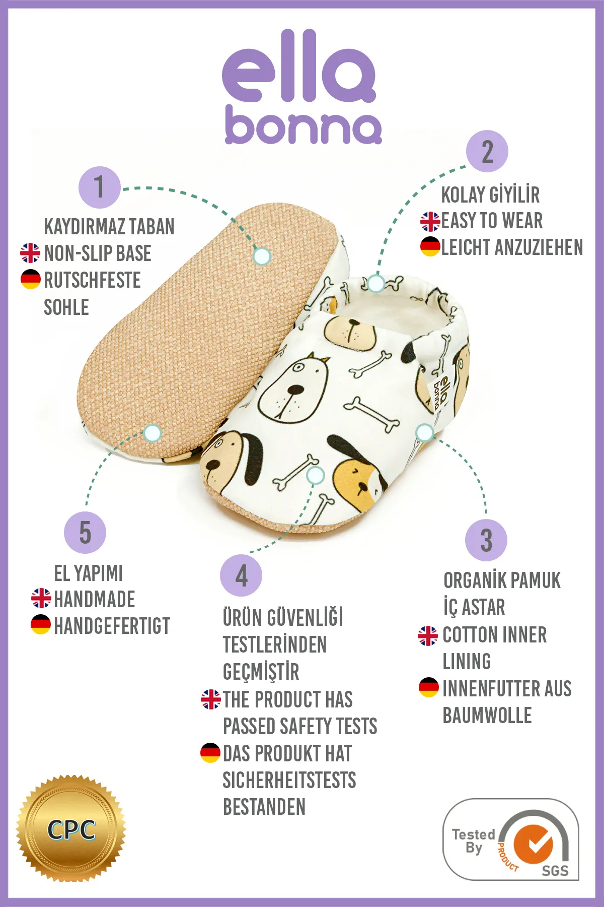 Ella Bonna  Rutschfeste Sohle, süßer Hund, Babyschuhe, Heimstiefel, Hausschuhe, Kinderzimmerschuhe, Hausschuhe